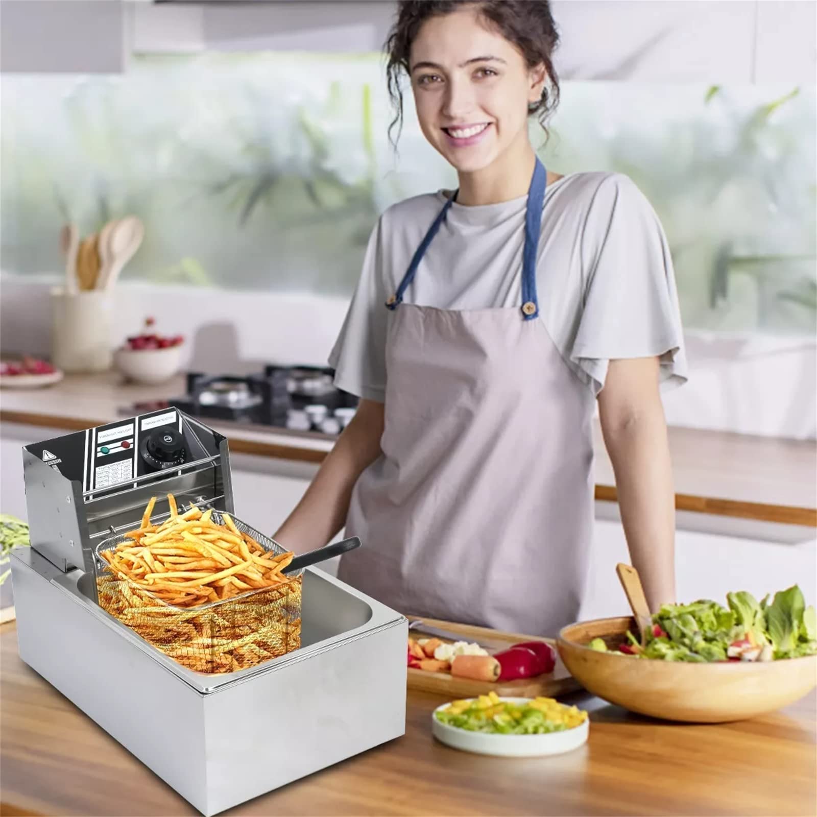 NYCDA Kommerzielle Arbeitsplatten-Fritteusen, 10-l-Schnellheiz-Elektrofritteuse, 2500-W-Edelstahlfritteuse, Intelligente konstante Temperatur, Leicht zu reinigen