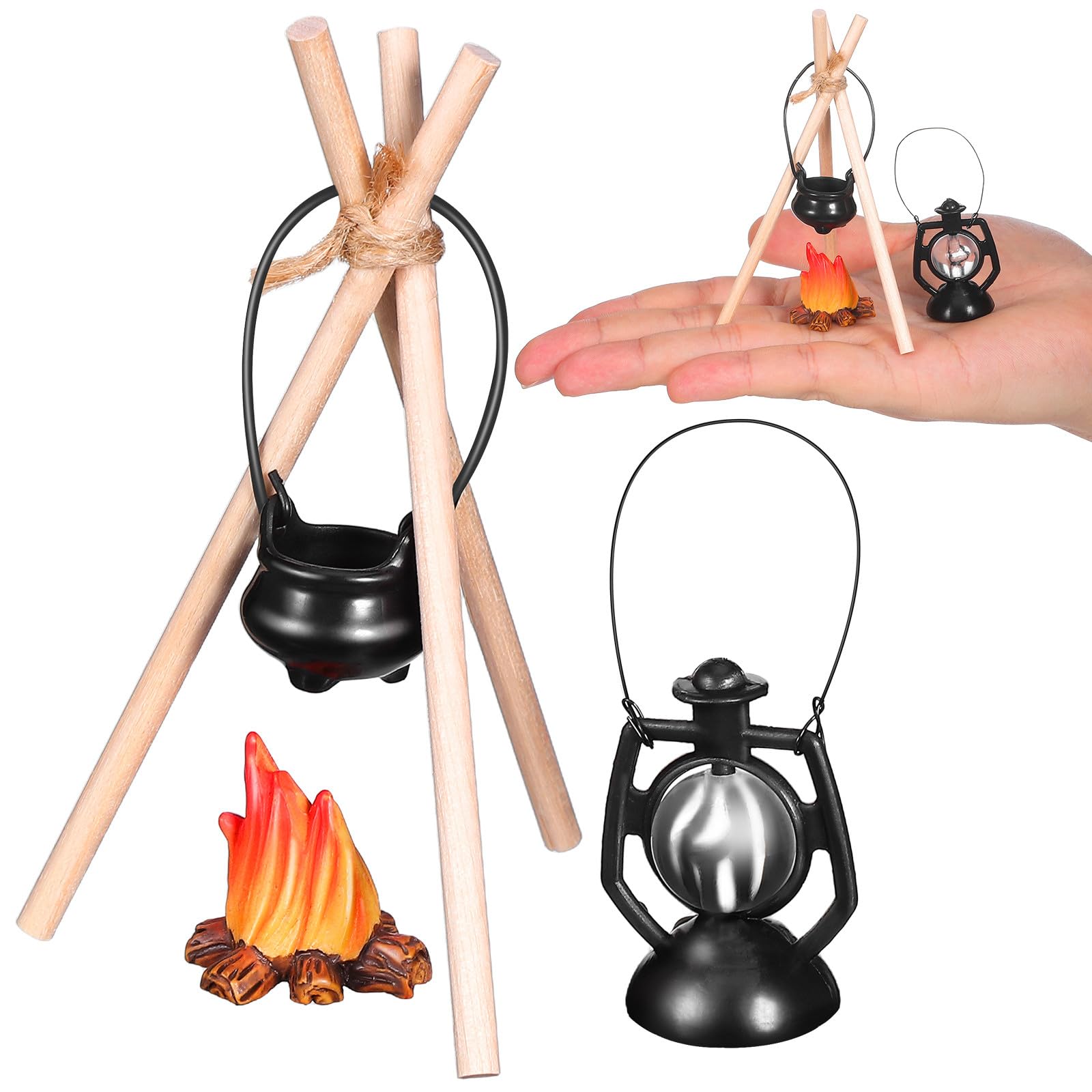 TOYANDONA Miniature Camping Cooking Set, 1:12 Scale Outdoor Wilderness Diorama Accessories for 1:12 Dollhouse Snowy Winter Christmas Village Scenery