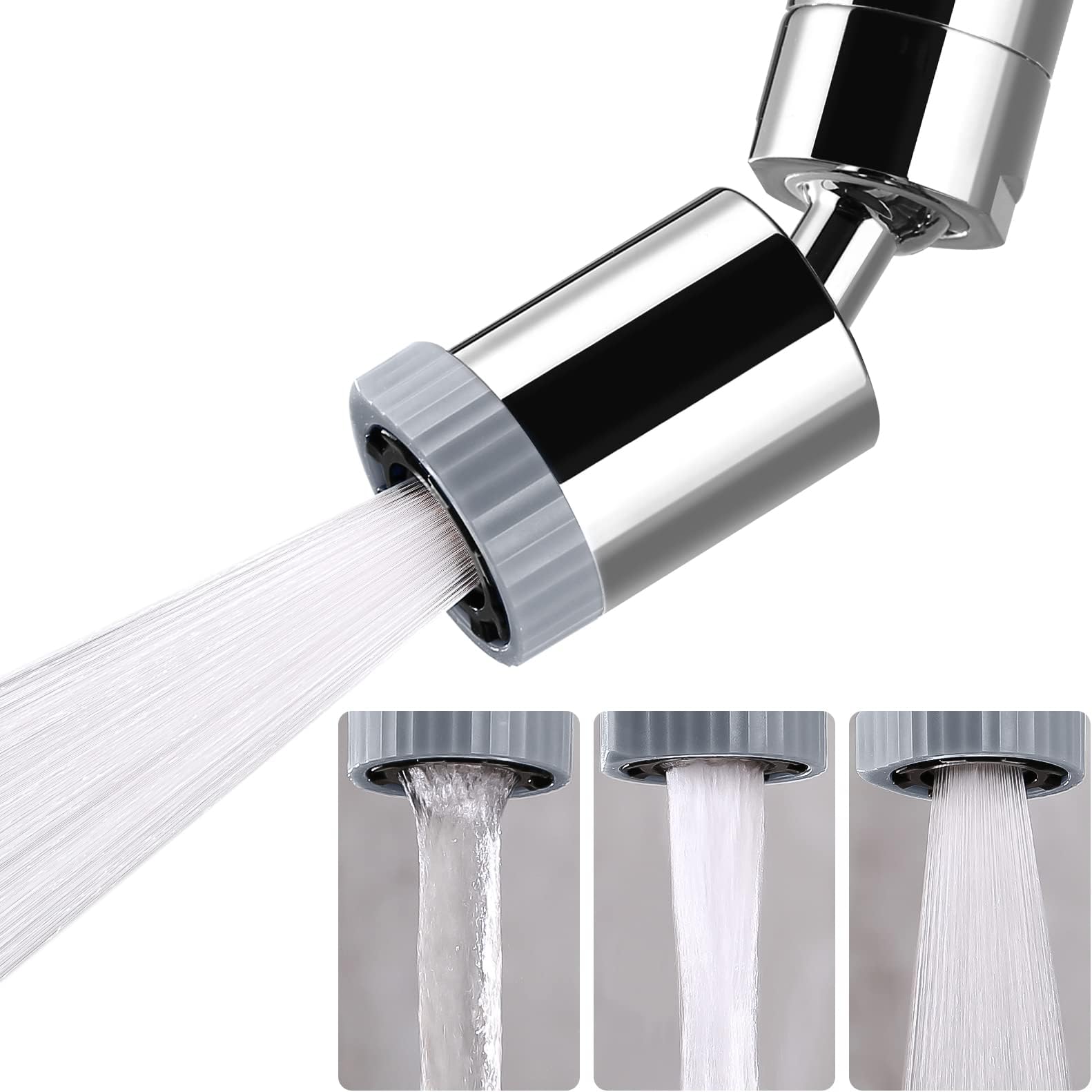 Swivel Faucet Nozzle,Three-Function Faucet Aerator,360° Big Angle Rotate Bathroom Sink Faucet Attachment,Faucet Extender for Kitchen 55/64 inch Female Thread,Kitchen Sink Aerator Chrome