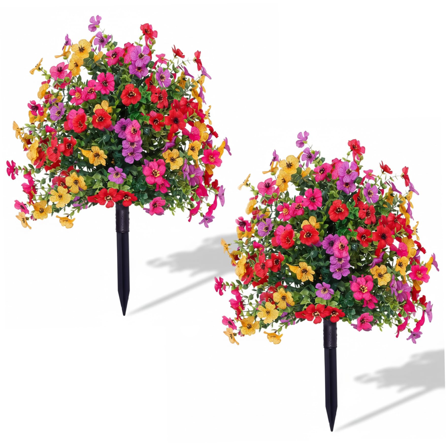 DAGLLGEW Set of 2 Artificial Topiary for Outdoors, Colorful Faux Violet Artificial Shrubs with Ground Stakes, Realistic Outdoor Shrubs for Garden Porch Patio Decoration Outdoor