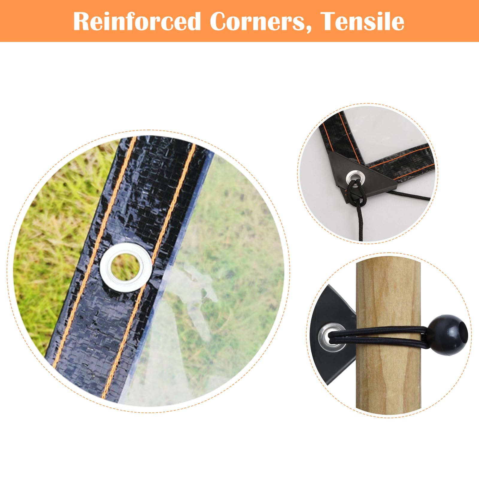 Luabue 2M X 3M Clear Tarpaulin Waterproof Heavy Duty Transparent Tarpaulin Sheet with Eyelets Plastic Tarp Cover with 10Pcs Bungees Ball Cord for Greenhouse Garden (with Bungees - Image 4