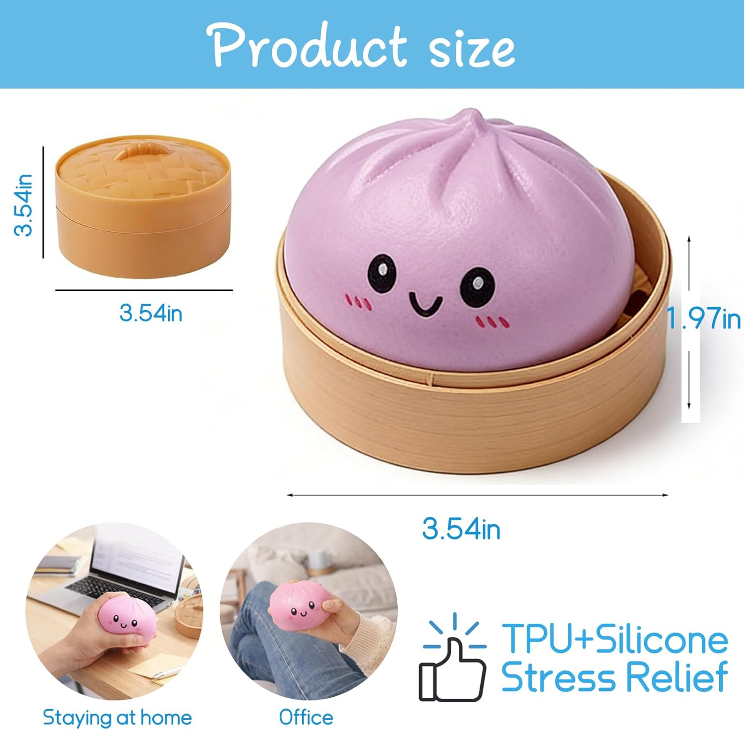 Dumpling Squishy Mystery Box,Dumpling Squishy,Cute Anxiety Relief Fidget ,Squeeze Dough Ball Stress Relief Hand Toys with Food Steamer Stretchy Desk Toys (Four-Color Set)
