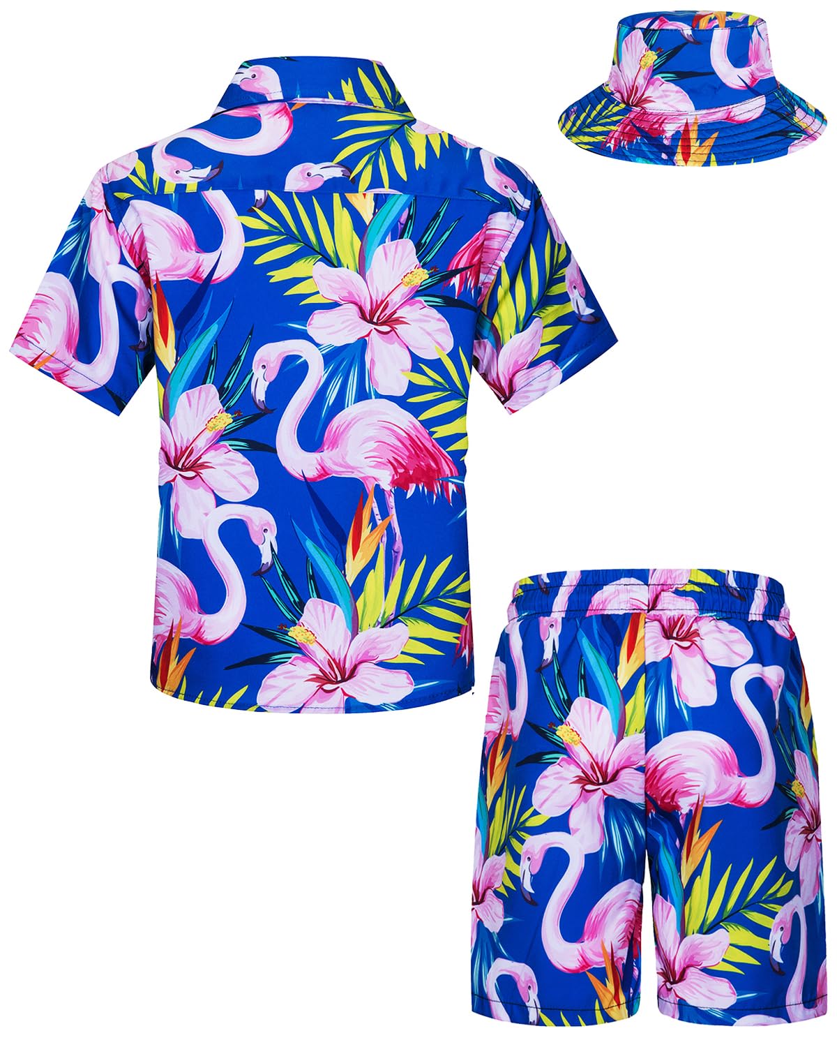 TUNEVUSE Little & Big Boys Hawaiian Button Down Camicie e set corti con cappello alla pescatora abiti estivi stampati per bambini Cabana Set