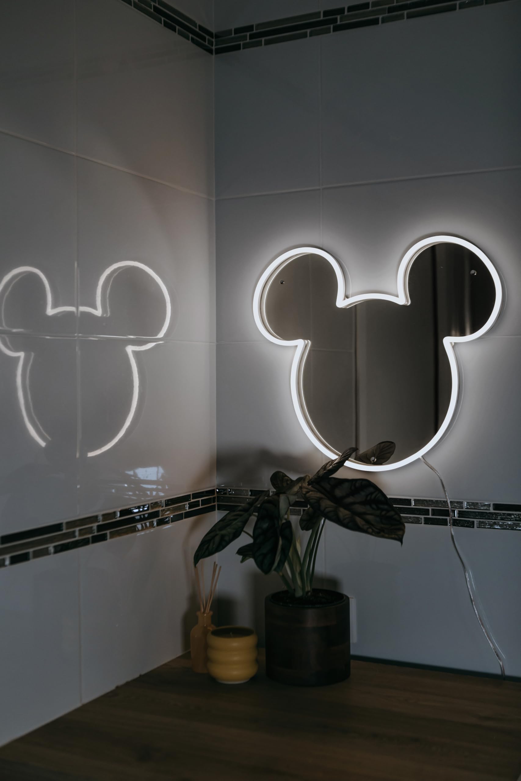 YELLOWPOP Letreros de neón, espejo de Mickey Mouse de Disney (plateado), letreros de neón para decoración de pared, luces LED de neón de bajo consumo para todas las paredes, letrero de neón