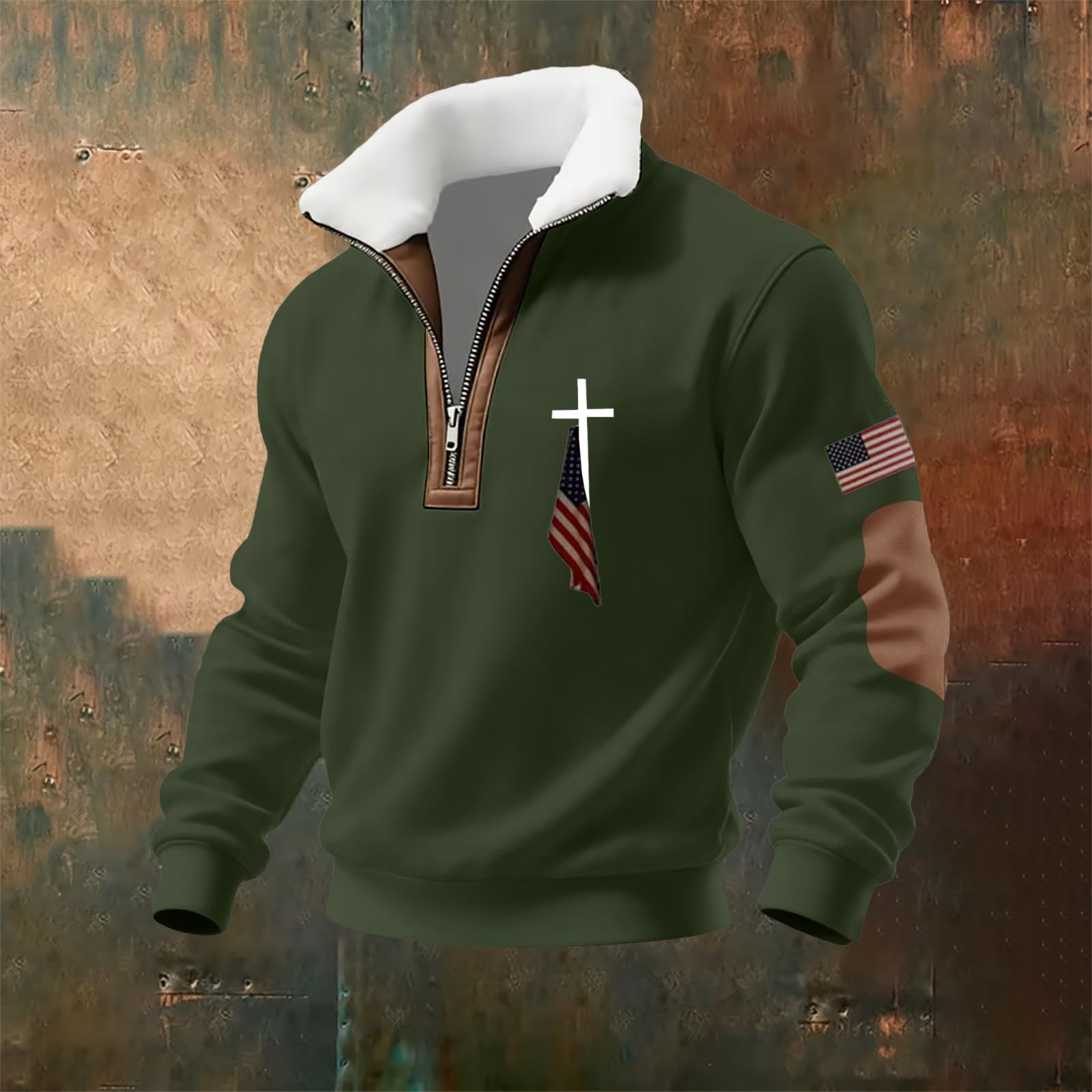 Cappotto lavorato a maglia da uomo in pile con cerniera a quarto e