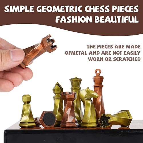 Miniatura 5 de Juego de ajedrez de metal grande para adultos, tablero de ajedrez de madera de 15 pulgadas con piezas de ajedrez de metal, juegos de ajedrez de