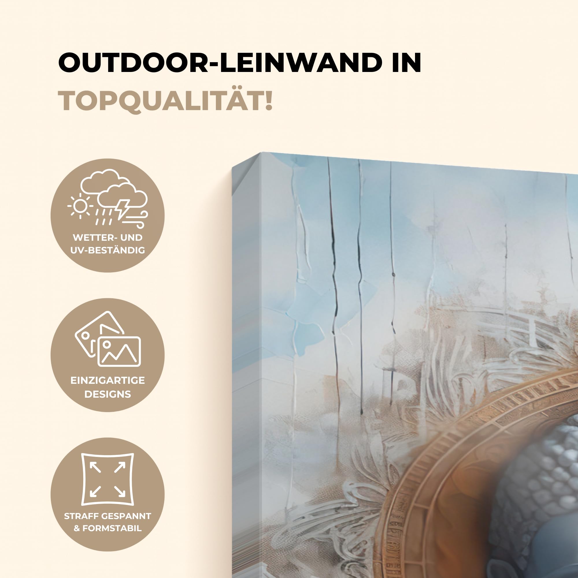 Gartenbild 80x120 cm Outdoor Deko Garten Leinwand Modern Wandbild Wetterfest Kunstdruck Terrasse Geschenke Draußen Buddha - Statue - Blau - Braun - Blume