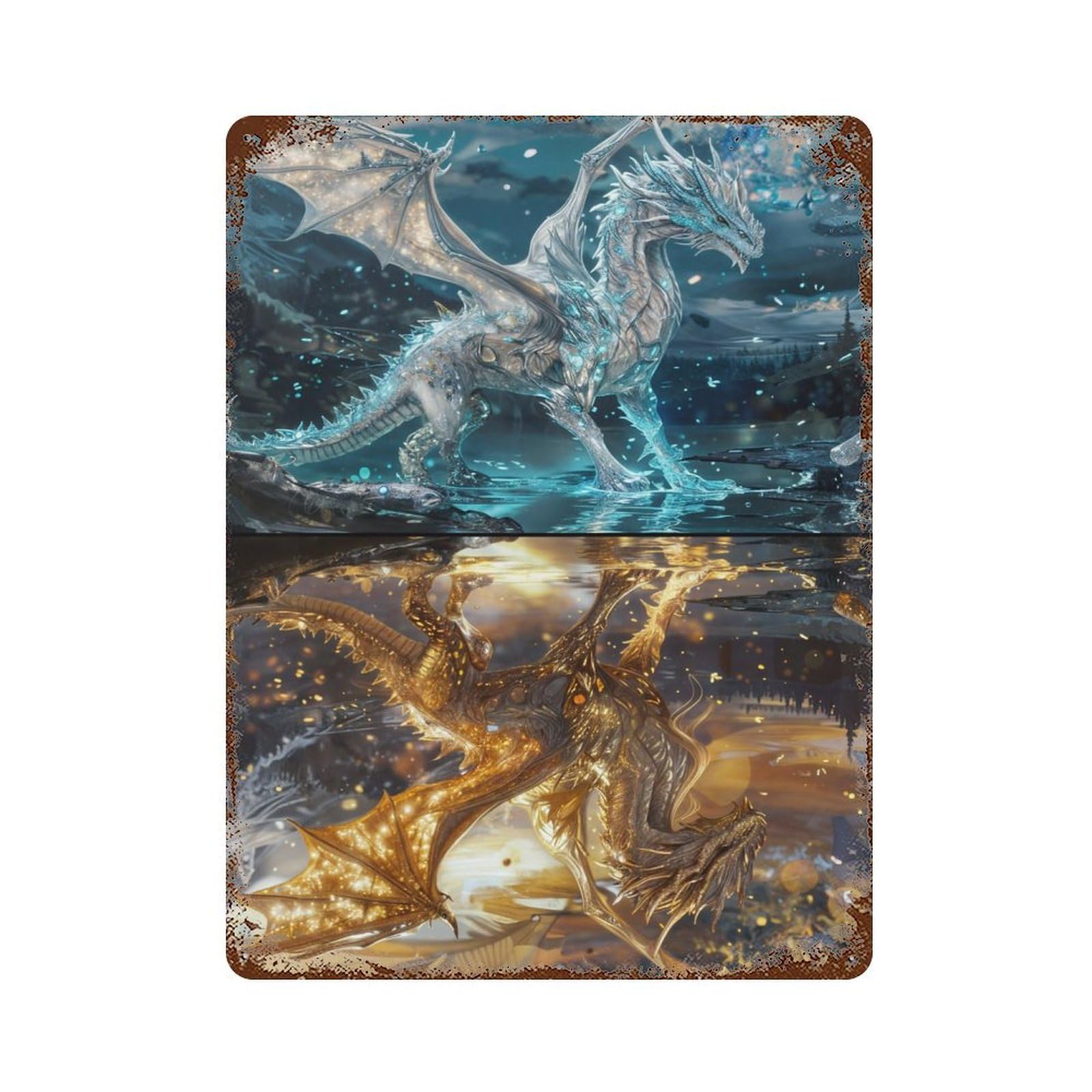 Upside Down Dragons Rustic Tin Plaque 15.7"x11.8", for Shed, Workshop And Garage Wall Decor, Rustic Home Decor