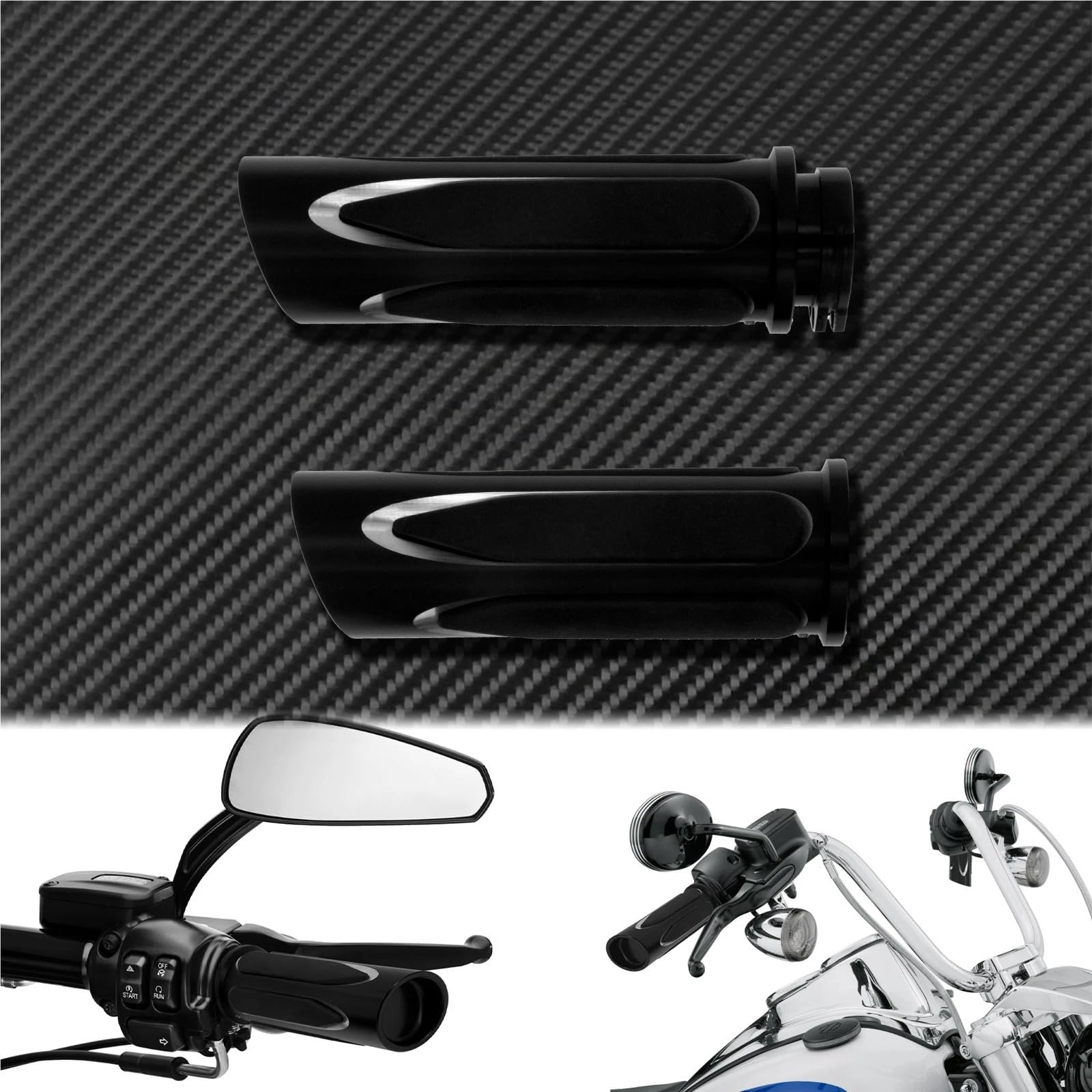 Uchwyty drążkowe 1" uchwyty motocyklowe 25 mm, czarno-chromowane, pasujące do motocykli Harley Sportster XL Touring FLHR FLHT Dyna Softail V-Rod Gumowe uchwyty do motocykla