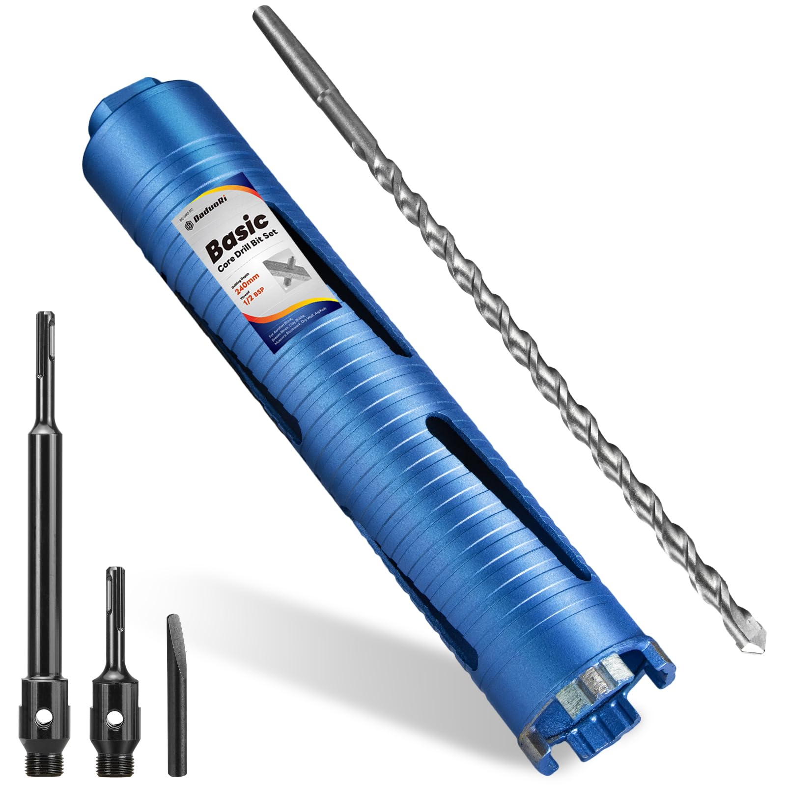 DaduoRi 51mm x 240mm Long Core Drill Bit Set with 240mm,110mm SDS Plus Adaptor & Centre Pilot Bit,Diamond Core Drill Set for Brick Block Masonry Stone,1/2 BSP Thread(For hole 50 mm) — image 1