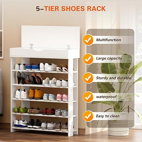 Miniatura 6 de sogesfurniture Organizador de zapatos de madera de 5 niveles con compartimento de almacenamiento, estante de almacenamiento de zapatos de 29.5
