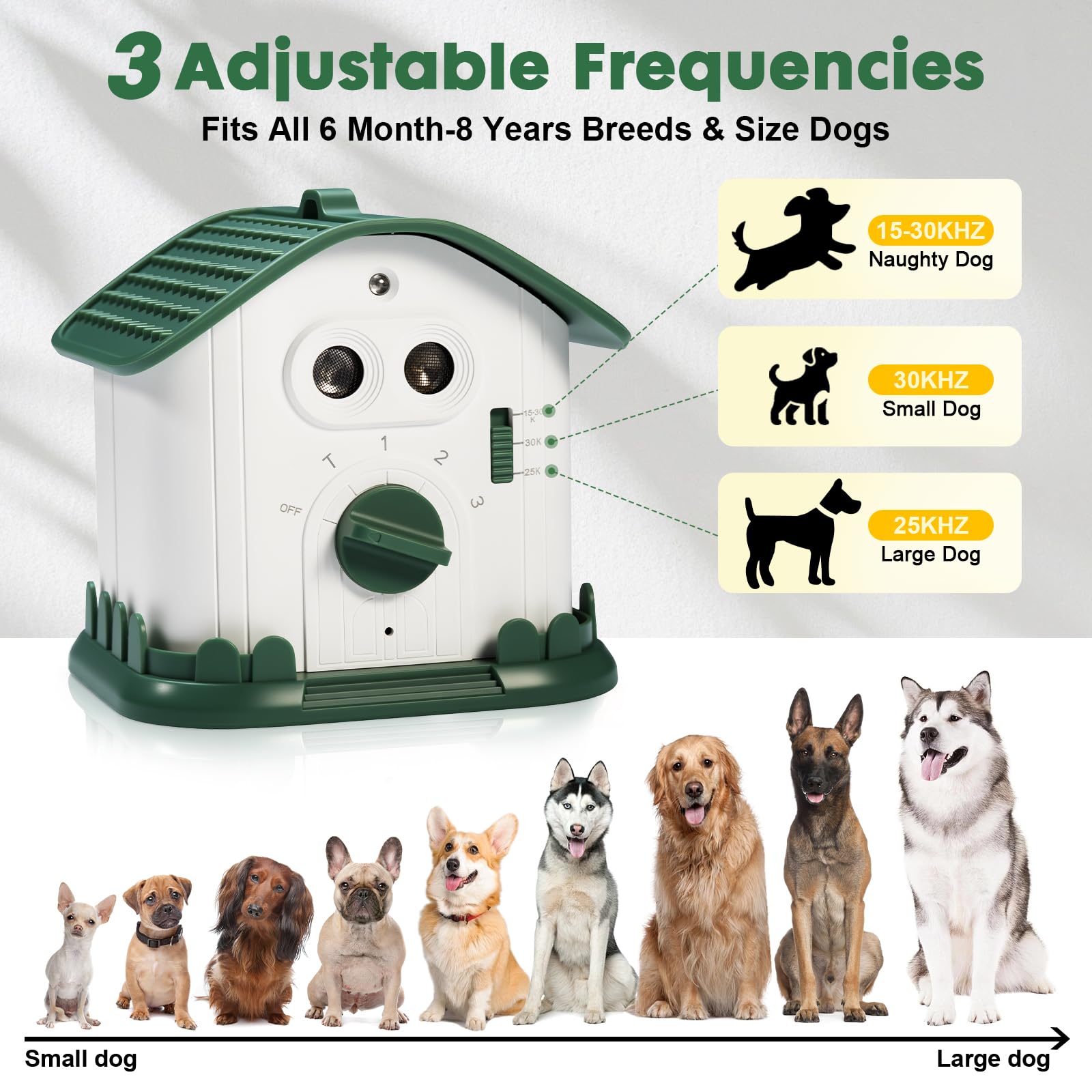 Dispositif anti-aboiement pour chiens, dispositif de dissuasion à ultrasons double cœur, 4 modes de portée de 15 m, silencieux étanche rechargeable pour intérieur et extérieur, outil