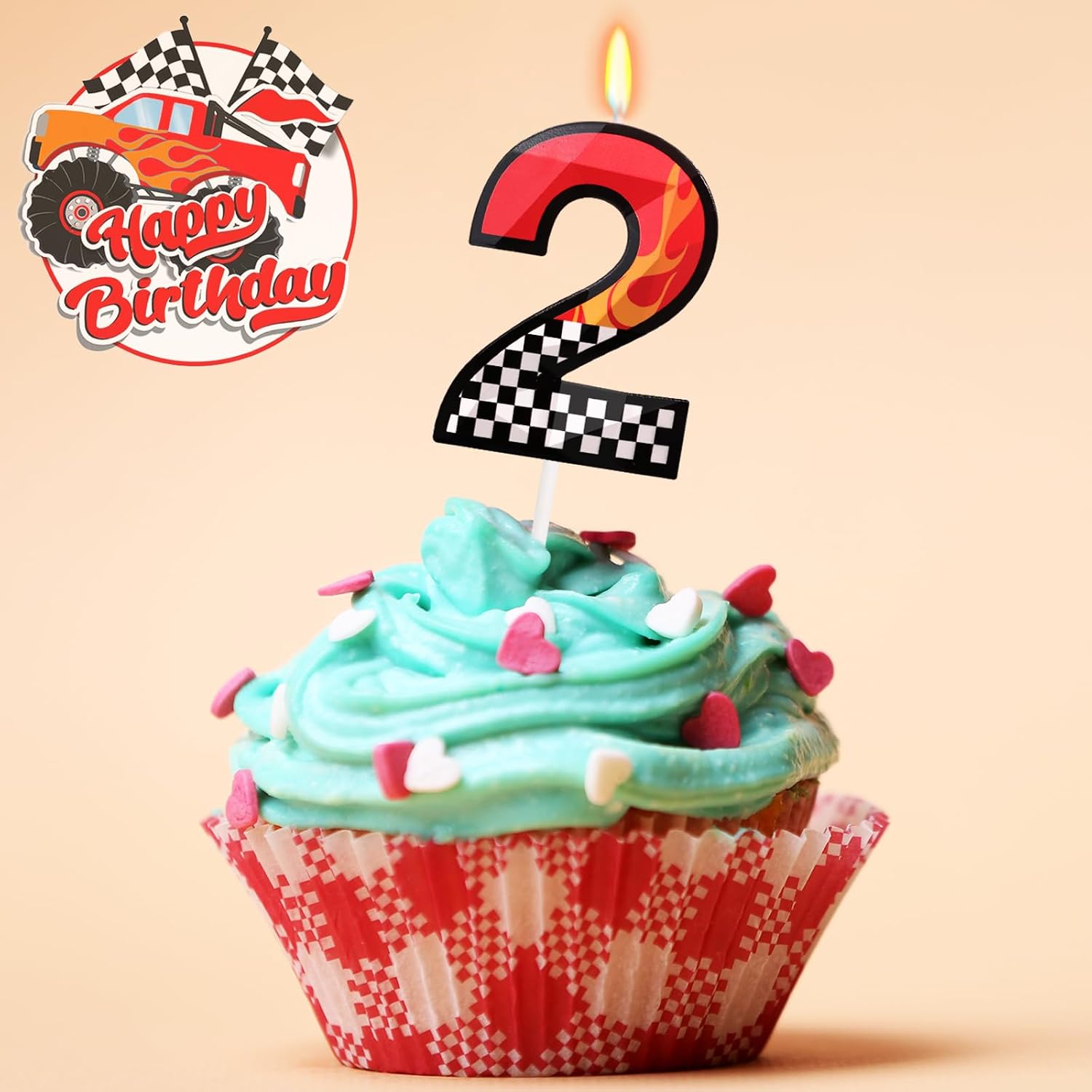Racing Cars Number 2 Birthday Candle, Two Fast Theme Birthday Decor