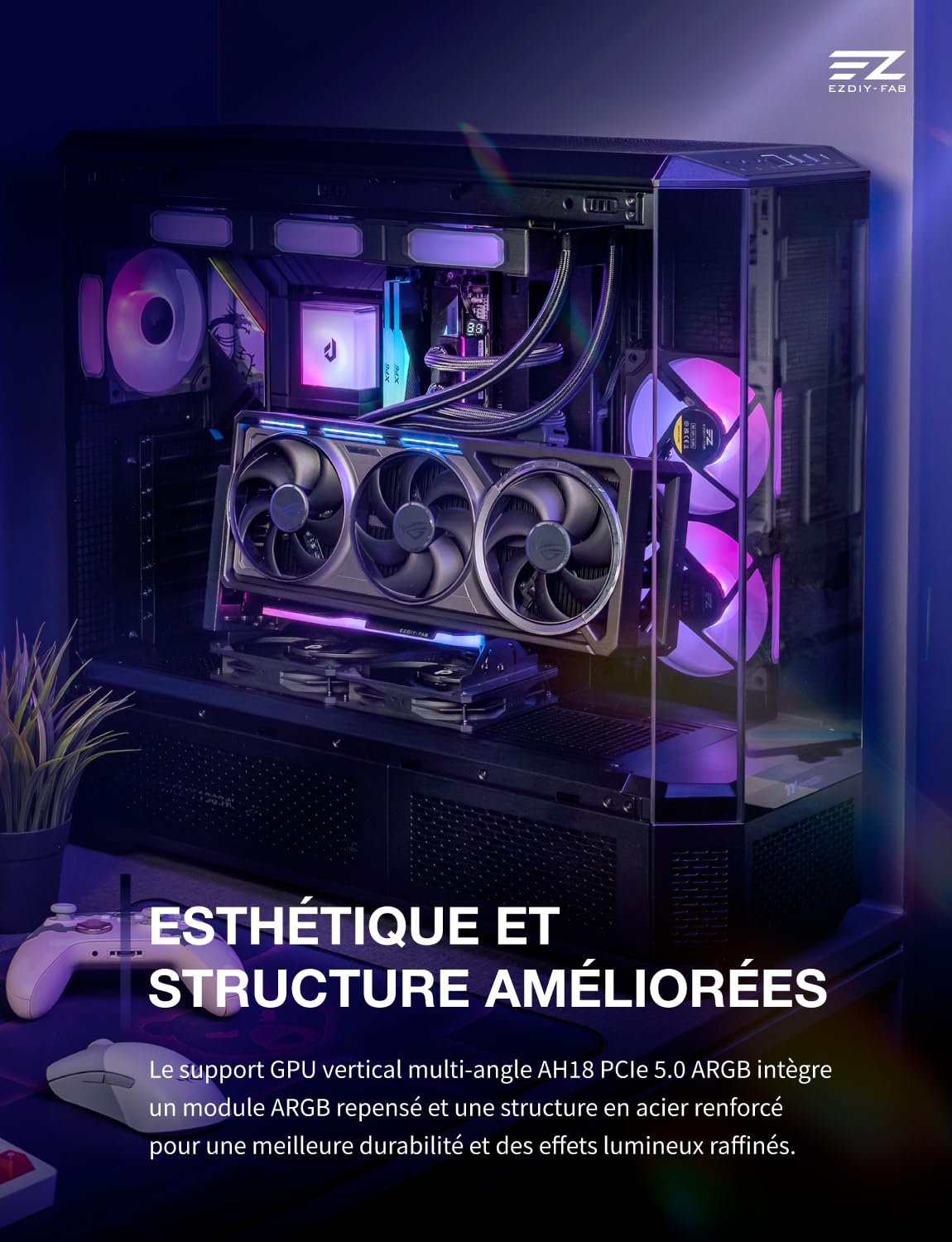 EZDIY-FAB AH18 PCIe 5.0 ARGB Supporto verticale multi-angolo per GPU, nero
