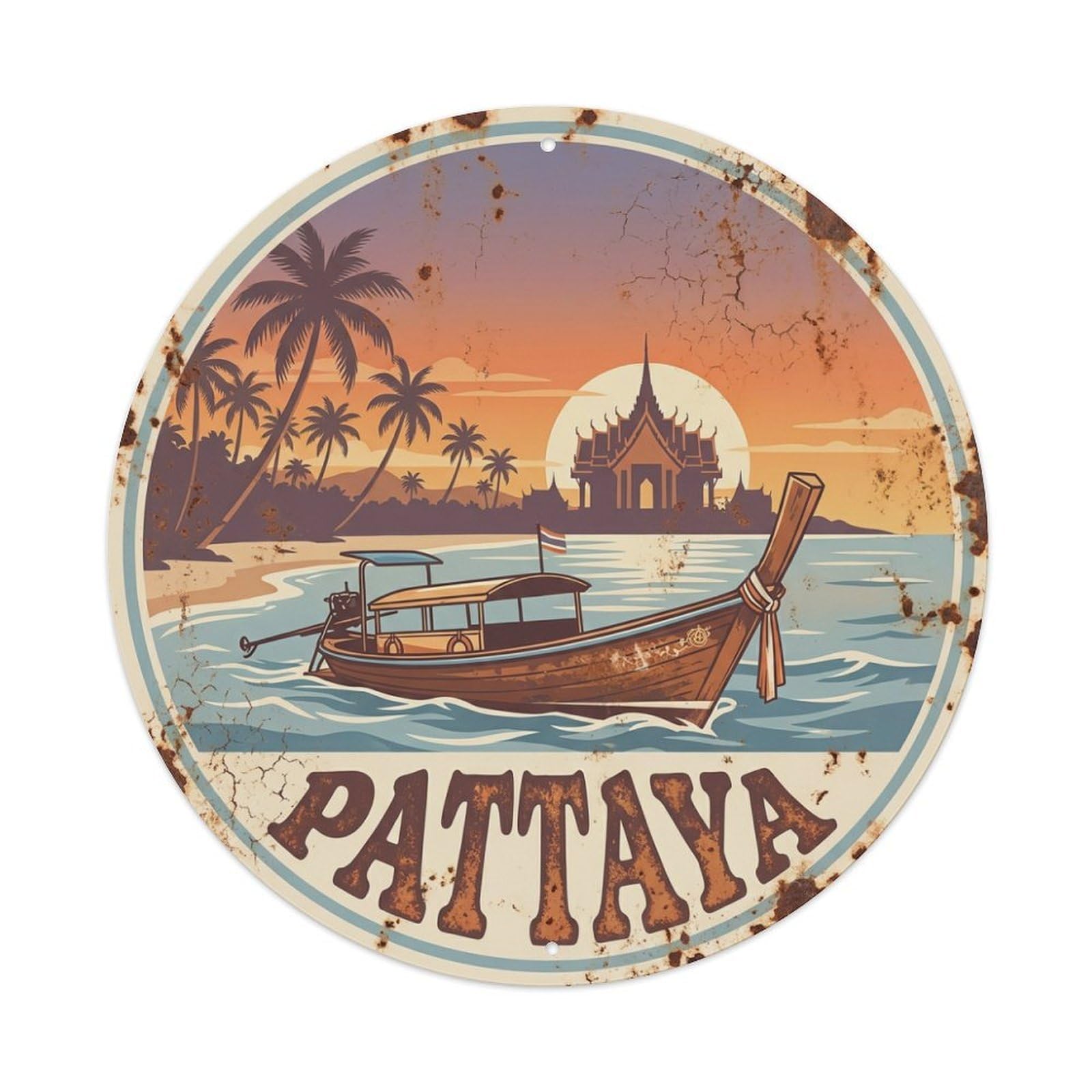 Xanthor Style Thailand Vintage Travel Pattaya Metal Tin Sign