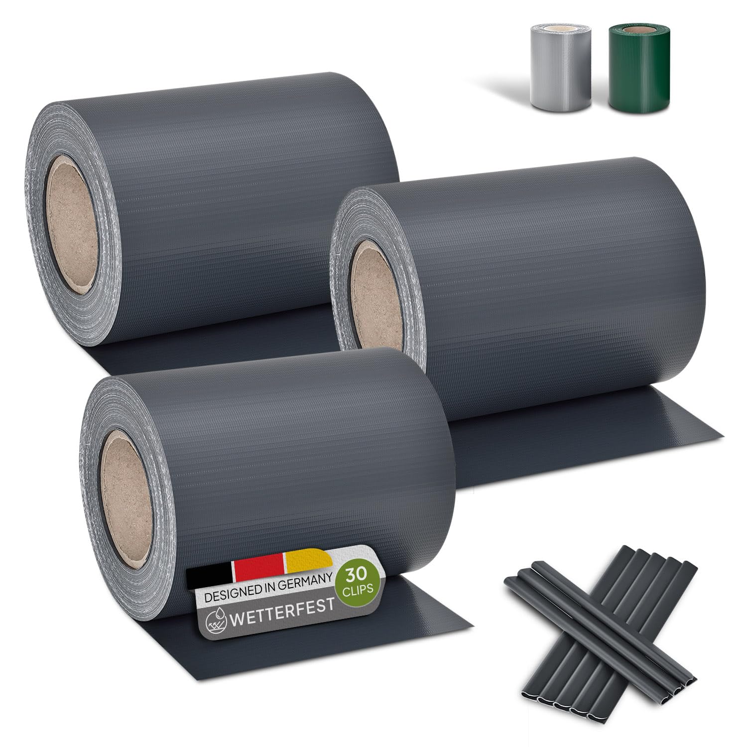 Juskys Sichtschutzstreifen Doppelstabmatten 35 m x 19 cm Anthrazit 3er-Set | PVC Zaunfolie, wetterfest, Windschutz, Set inkl. Clips, mehr Privatsphäre im Garten, Zaunblende