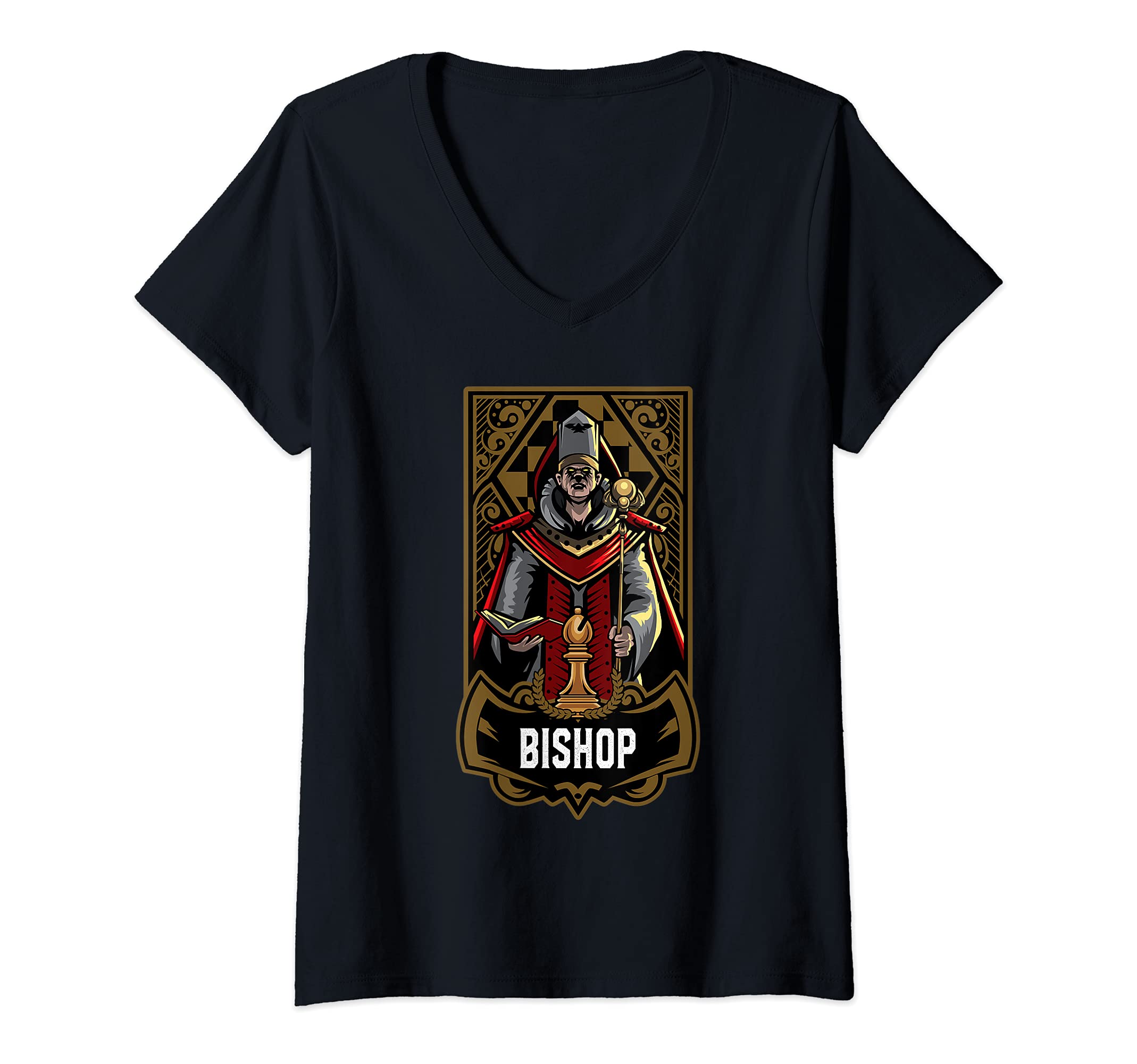 Womens Bishop Chess Game Piece Chess Club Players Gambit Red Team V-Neck T-Shirt