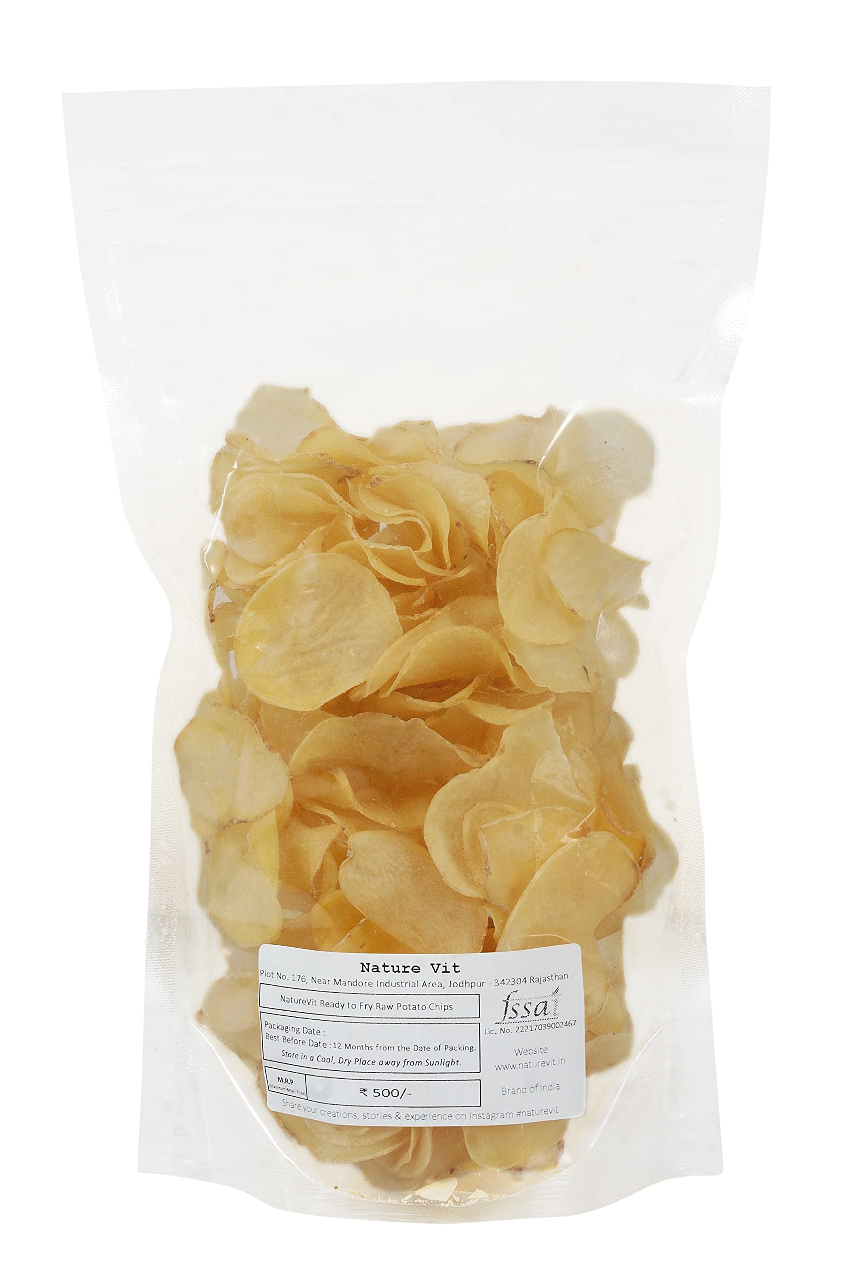 NatureVit Ready to Fry Raw Potato Chips 1kg | Falahari Sun-Dried Aaloo Wafers | Vrat/Fasting Snack | Instant Tea-Time Snack | Homemade Style