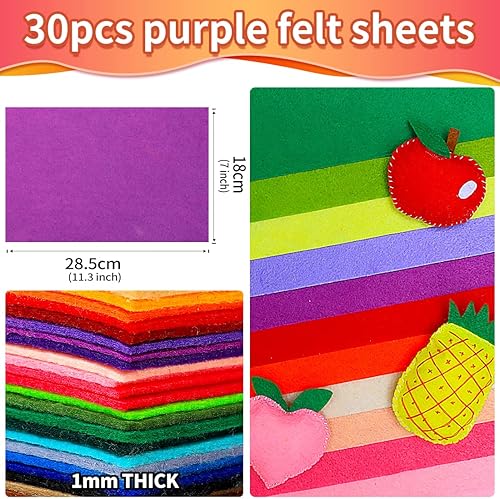 Miniatura 2 de IOOLEEM Hojas de fieltro moradas, 30 piezas de 7 x 11.3 pulgadas (cerca de tamaño A4 - 7.1 x 11.2 in) hoja de fieltro precortada para manualidades,