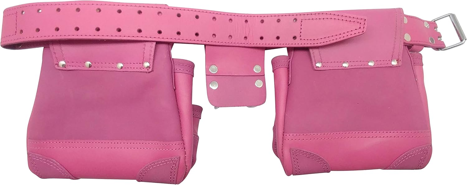 Tool Belt for Women | Womens Pink Tool Belt 3450 | Natural Leather | The 10 Pouches and 3 Hammer Holders are Easily Adjustable | Professional Grade | Durable, Comfortable for All Day Wear