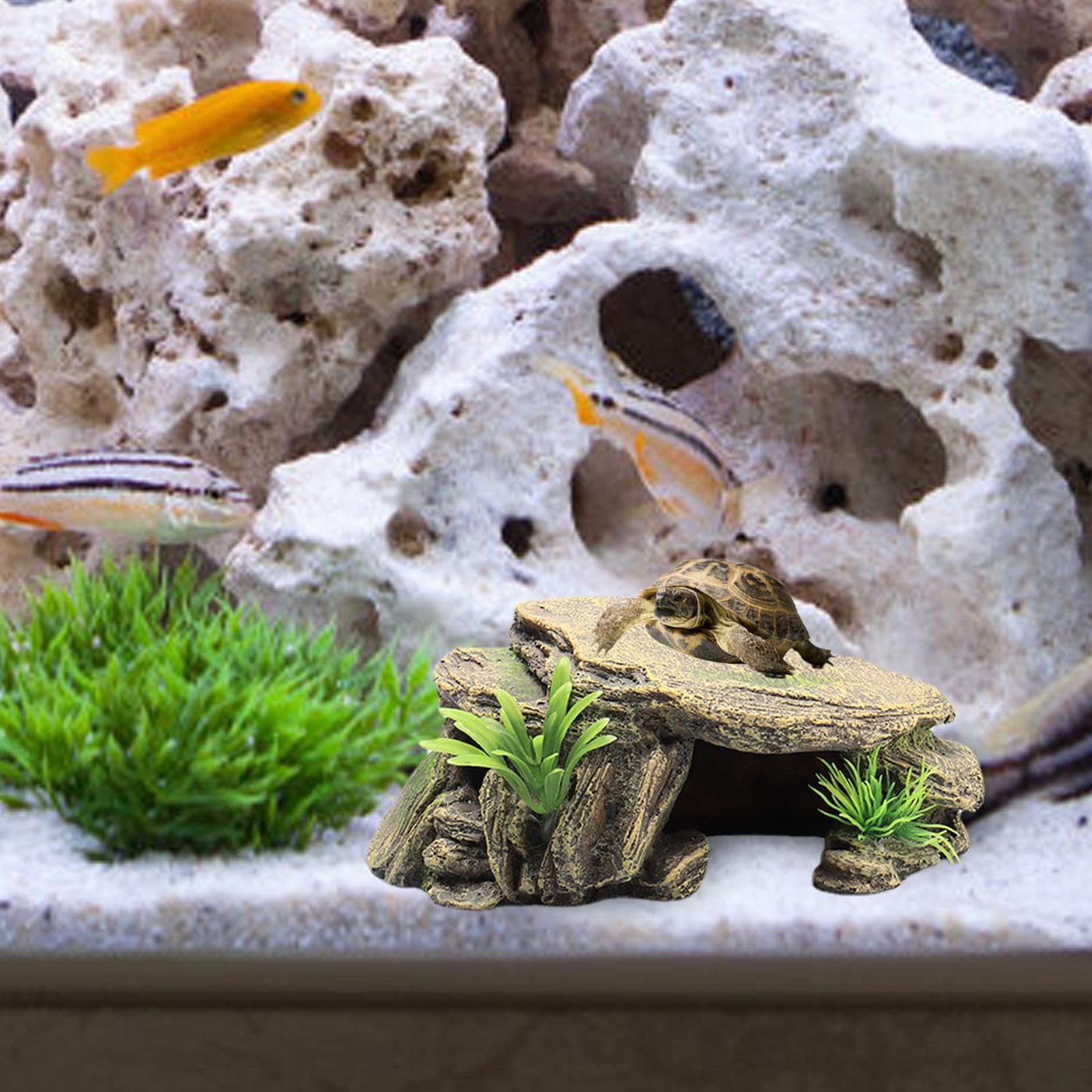 Grotta Di Nascondiglio Di Rettili Di Pesci | Tartarughe Basking Piattaforma Rettile Habitat Hiding Cave - Alta Simulazione Rock Cave Per Acquario Gecko Rane Lucertole Tartaruga Pesce