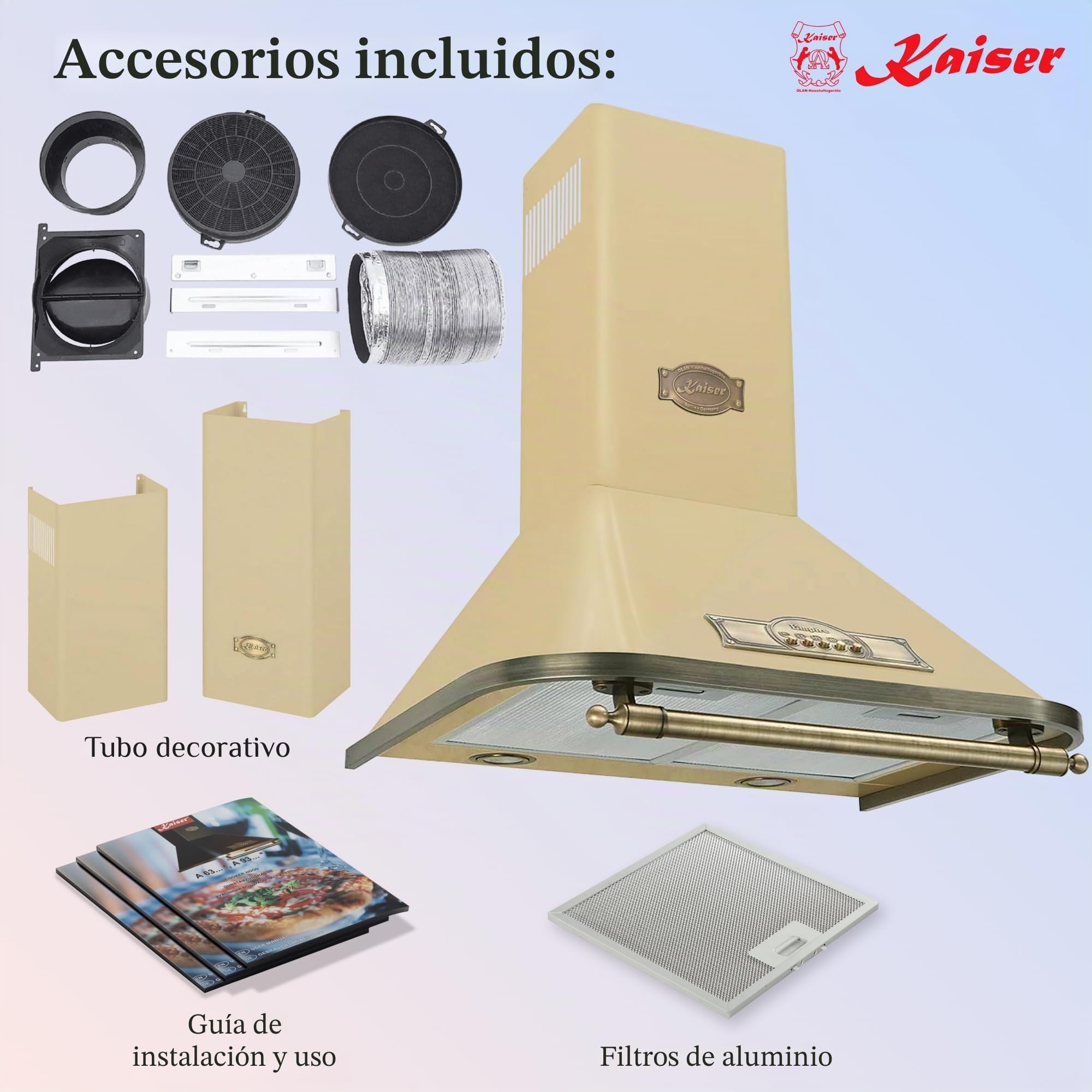 Kaiser Empire Campana Extractora 60 cm 910 m³/h 3 Velocidades Evacuación al Exterior y Recirculación Interna por Filtro de Carbón