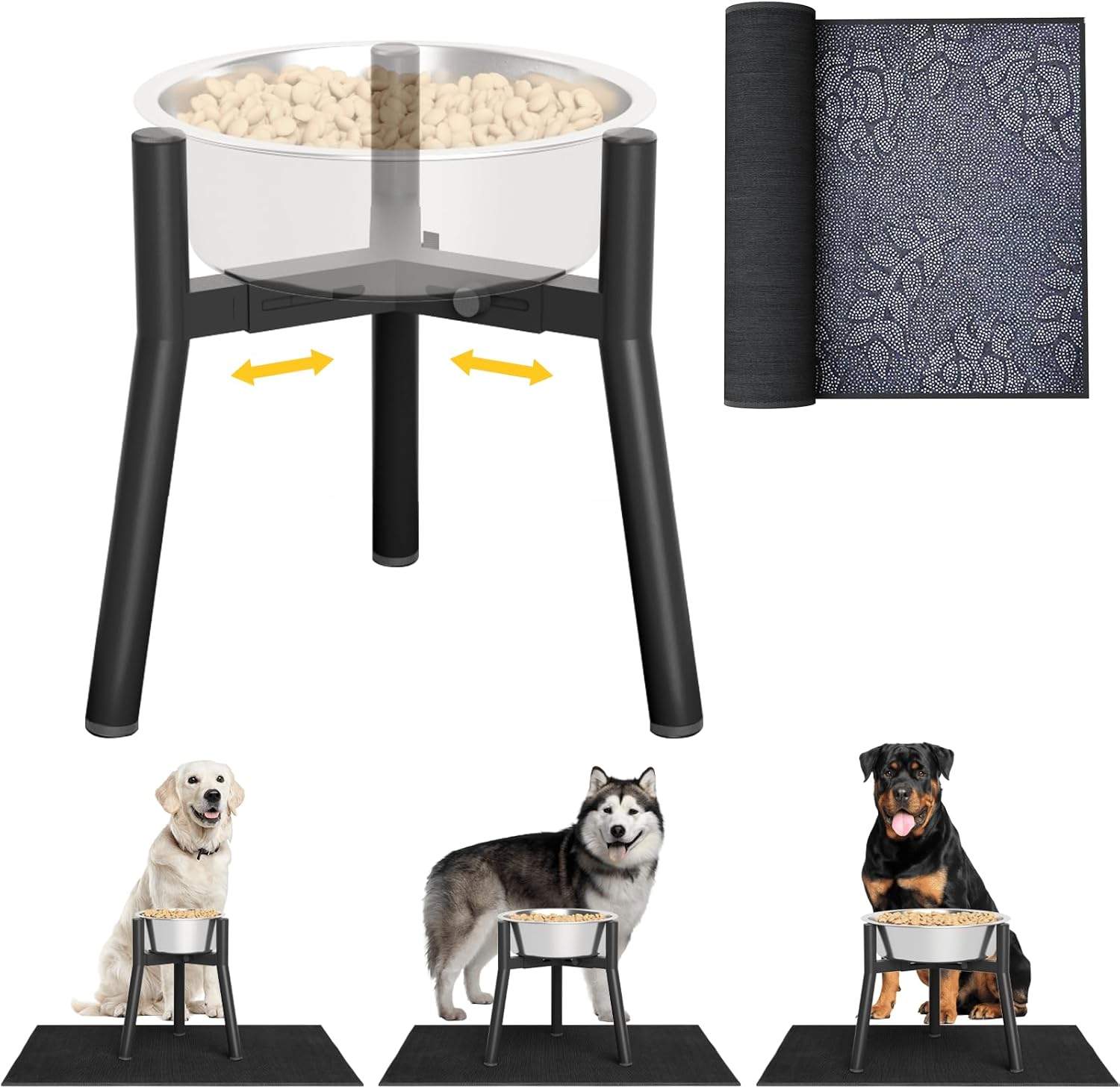 Raised Dog Bowl Stand for Large & Extra Large Dogs – 13.7" Tall Adjustable Holder Fits 7–10.6" Wide Bowls, Elevated Dog Food & Water Stand, 2-in-1 Design (Bowls Not Included)