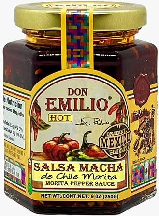 Don Emilio Morita 1 unit Hot Pepper Salsa Macha | Crunchy Chili Crisp Oil with Smoky Morita Pepper - Artisanal Mexican Gourmet Topping | 1 unit - 9 oz