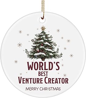 World's Best Venture Creator Ornament for Christmas Tree - Thank You & Appreciation Gifts for Coworker Startup Founder Entrepreneur Boss Manager - Xmas Party, 3-Inch Round Ceramic