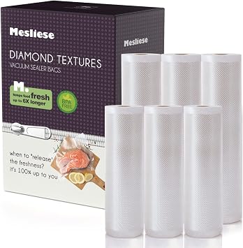 Mesliese Vacuum Sealer Bags Rolls for Custom Fit 11x16 3 Pack & 8x16 3 Pack Total 96, Heavy-Duty Thick Food Bag, BPA-Free, Freezable, Use for Sous Vide and Storing Raw and Cooked Foods,