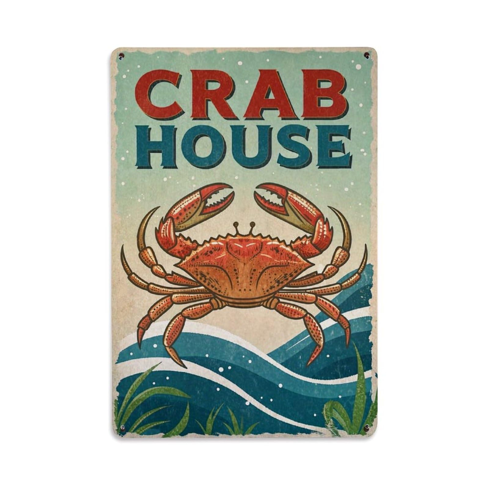 Jdfenggu Vintage Crab House Seafood Poster Retro Metal Tin Sign, Metal Poster For Bar, Home, Man Cave, Kitchen, Laundry Room Art Decor 8X12 Inch
