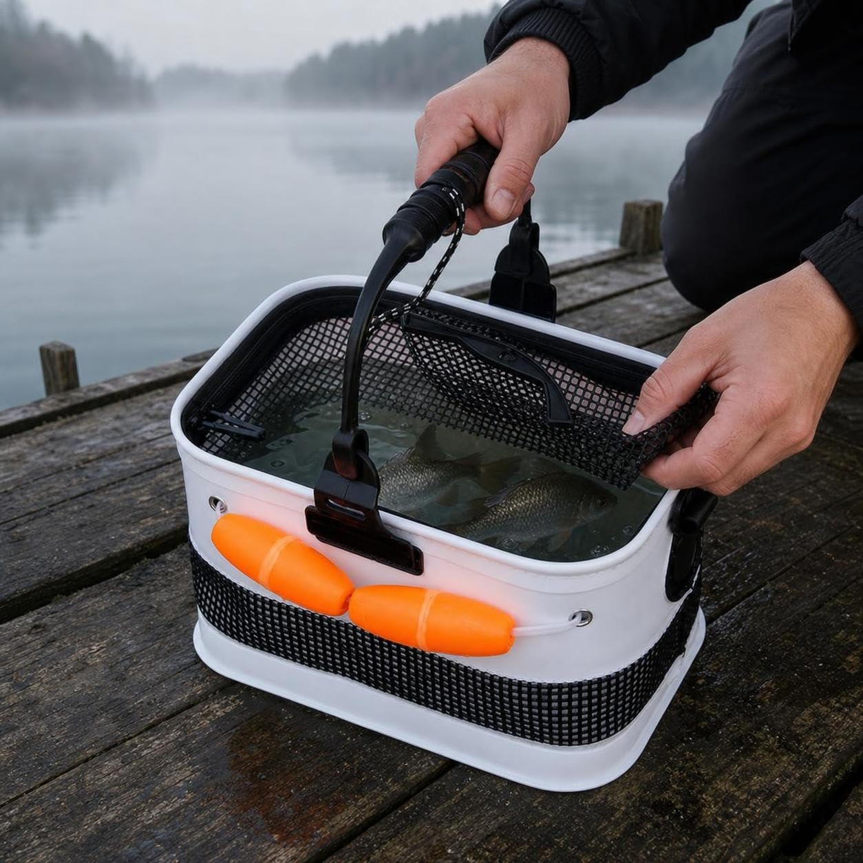 Seau Pliable en Plastique pour la pêche aux appâts Vivants et Poissons Vivants, Seau à appâts - pour Les appâts, 30cm