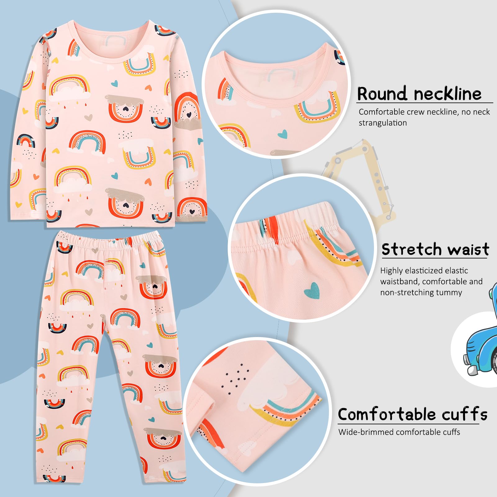 KAKU NANU Pijama de Algodón para Niños y Niñas | 2-10 Años Manga Larga | con Estampado de Animales | Regalo Ideal para Dormir