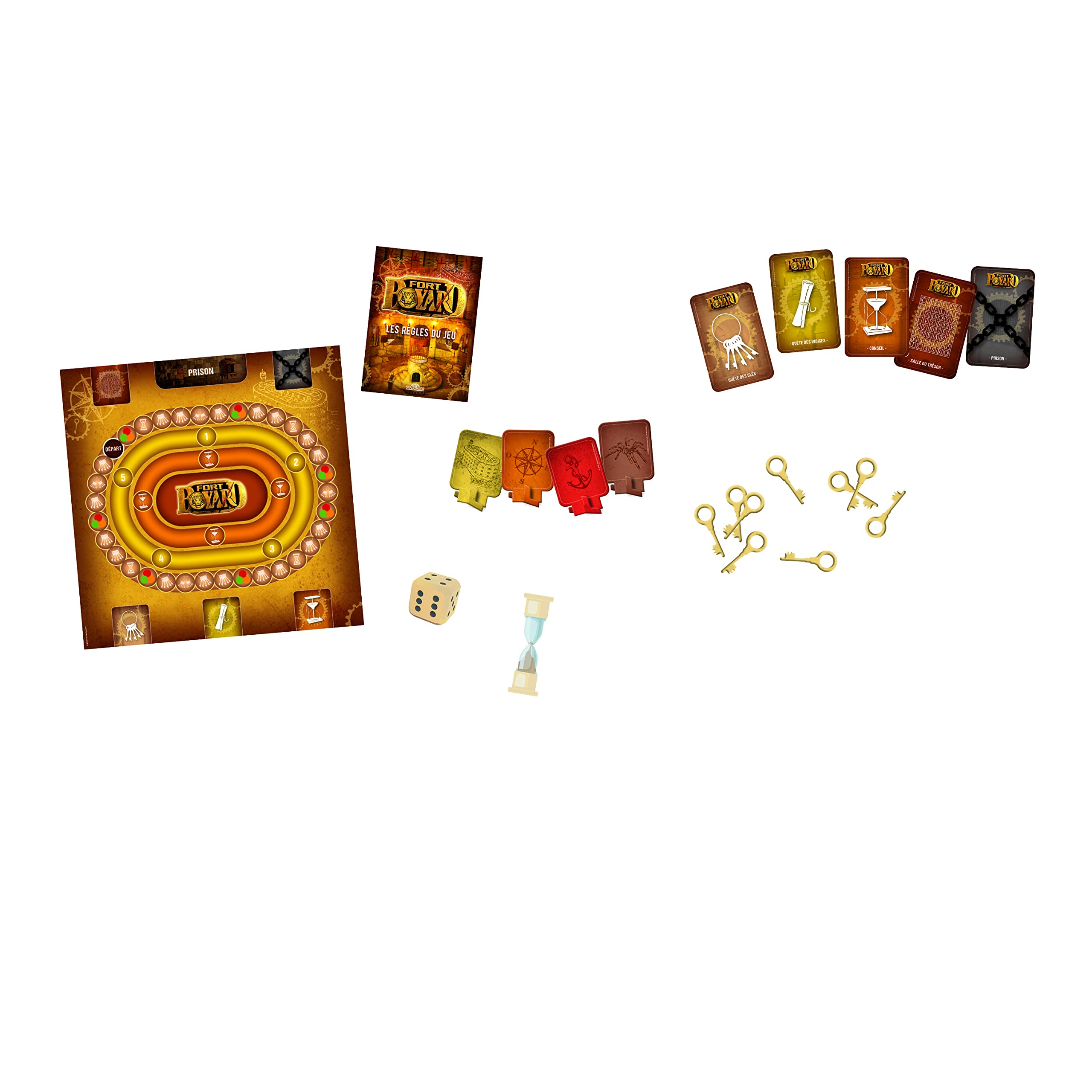Fort Boyard – Le Jeu – Qui est le meilleur aventurier du Fort ? – Jeu de plateau familial avec 200 cartes, un dé, un sablier, des jetons et des pions – Dès 8 ans – De 2 à 8 joueurs