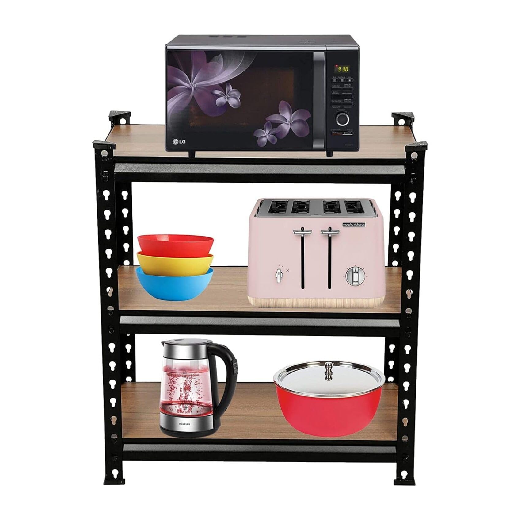 SmartSlide 3 Tier Adjustable Metal Rack, Kitchen Storage Shelves, Microwave Oven Stand, Folding Kitchen Rack, Boltless Storage Rack Organizer - Matte Black (2 X 1 X 2.25 FEET L x D x H)-image-40