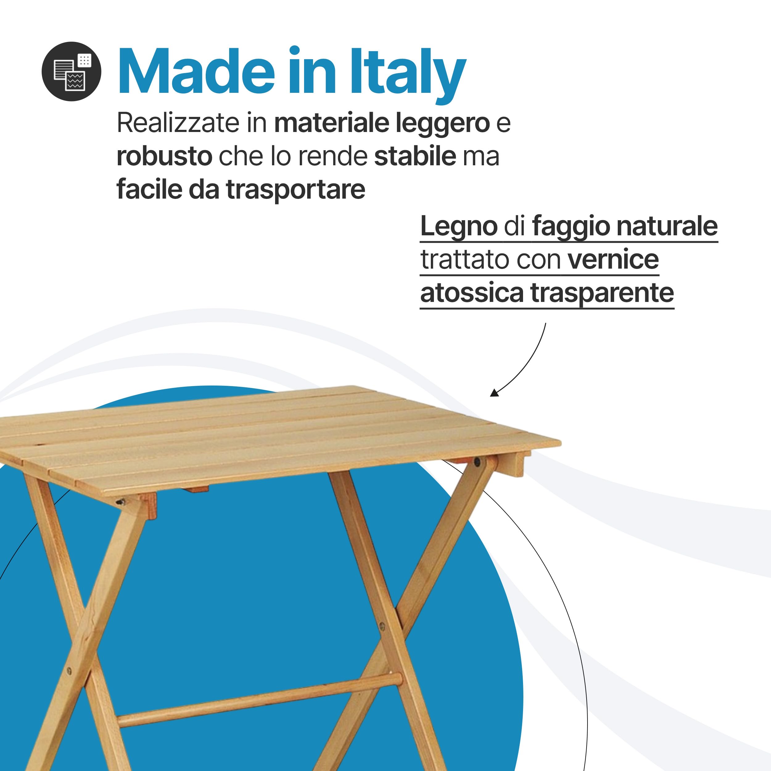 Tomaino - Tavolo Pieghevole Legno Quadrato Salvaspazio - Tavolo Richiudibile Da Interno ed Esterno - Tavolino Richiudibile Portatile per Giardino, Balcone, Campeggio