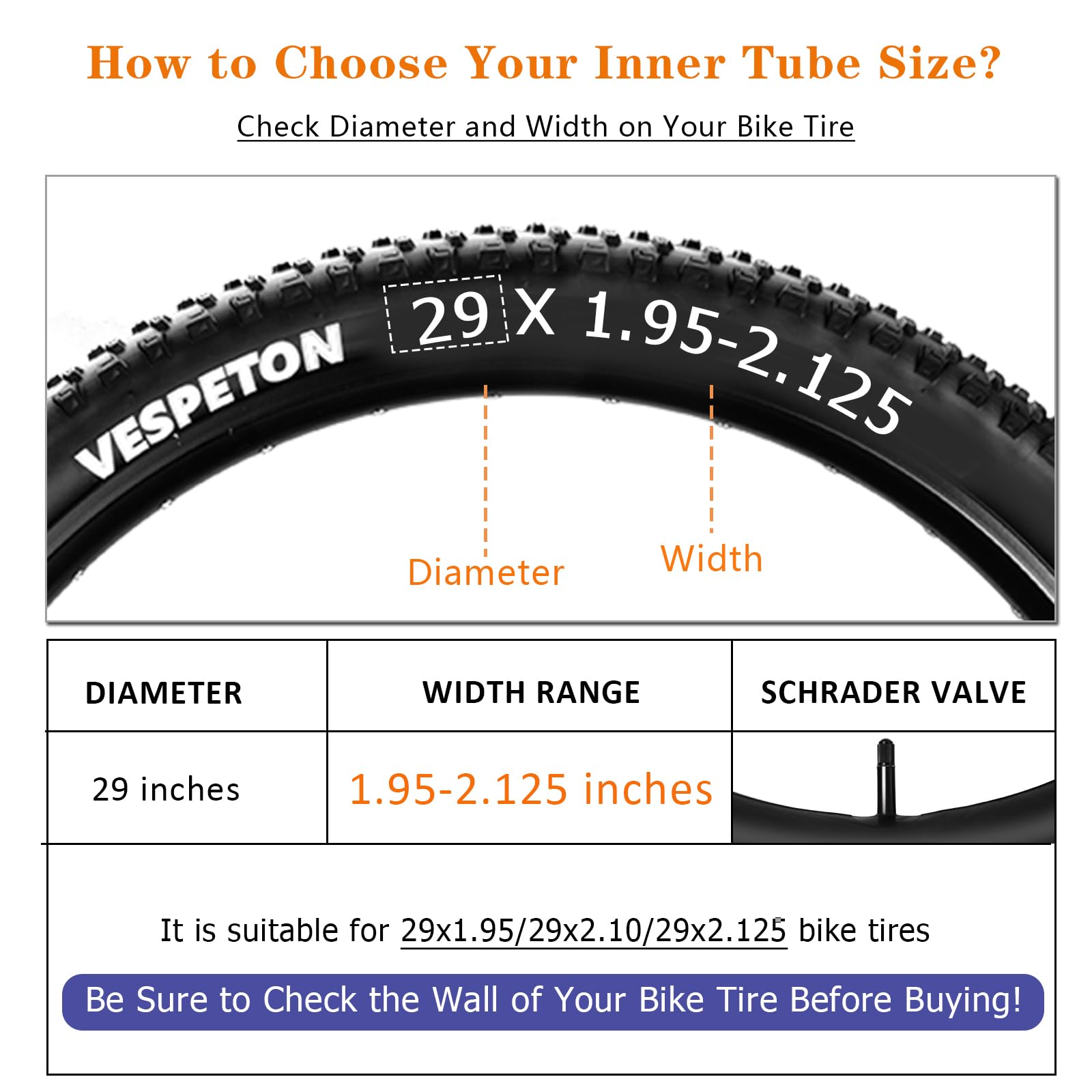 29x1.95/29x2.10/29x2.125 inch Bike Tube with AV48mm Schrader Valve Mountain Bike Inner Tubes Premium Butyl Rubber Bicycle Tube 2 Pack 29 inch?E-Bike Tube