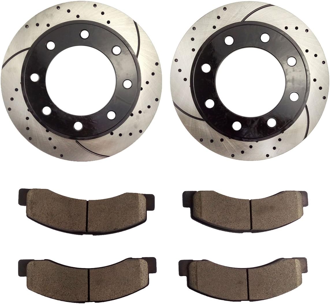 Atmansta QPD10040 Front Brake kit with Drilled/Slotted Rotors and Ceramic Brake pads for Ford Excursion F-250 Super Duty 4WD