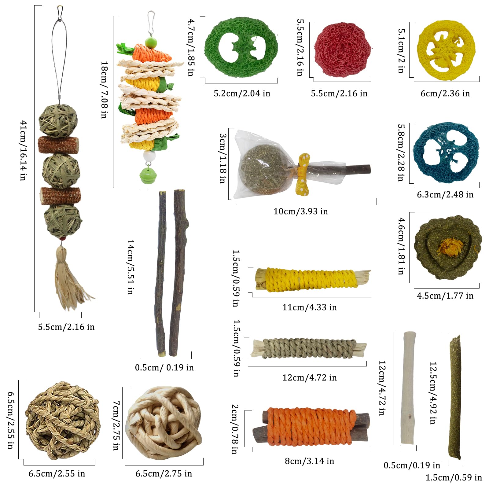 19 Pezzi Giocattoli Da Masticare Per Conigli - Naturali, Per Dentizione, Per Conigli, Criceti, Cavie