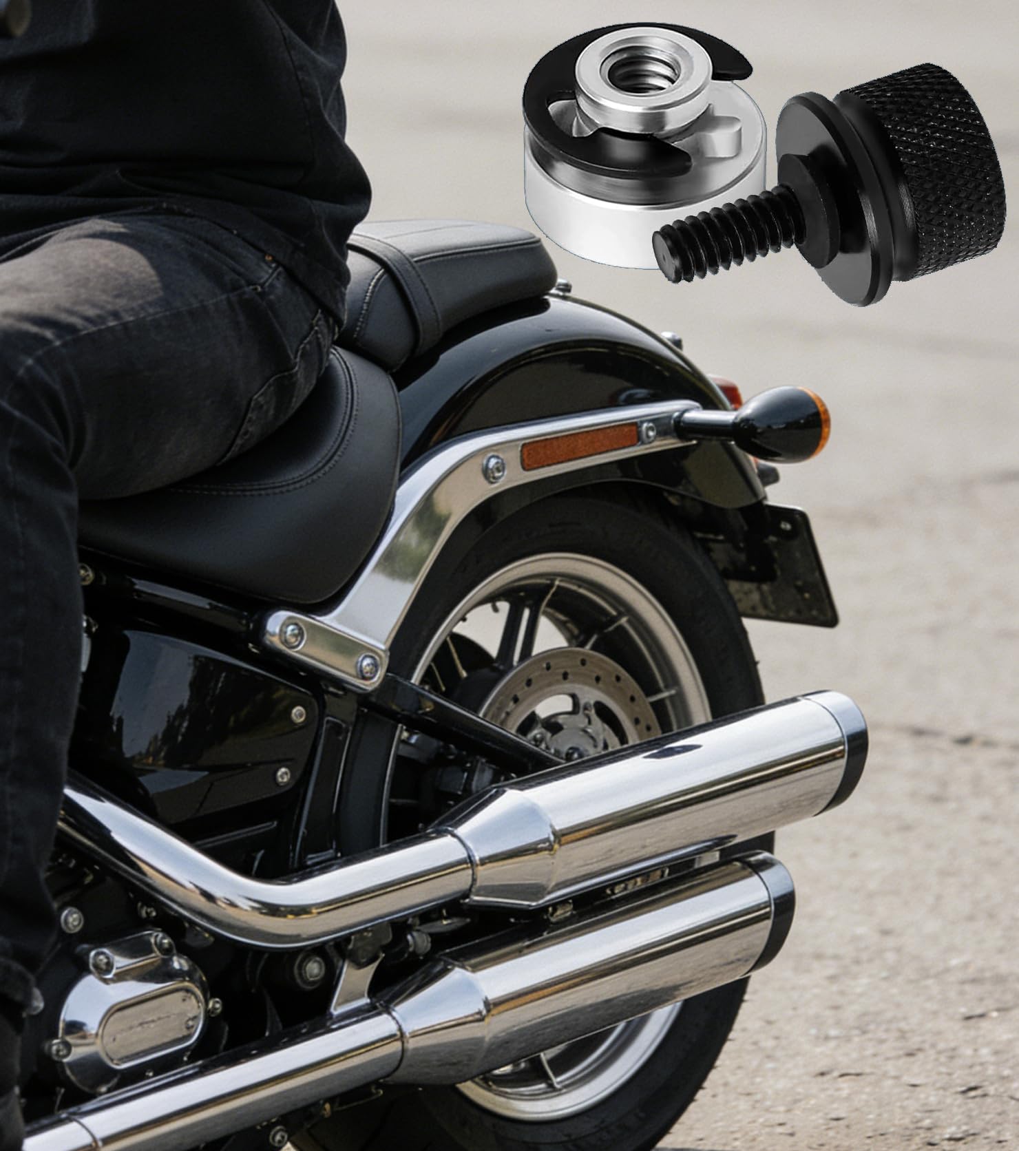 Accessori per moto for Harley Davidson - 2 set di viti per sedile in alluminio, con clip a C e vite zigrinata per un fissaggio sicuro del sedile della moto (nero)