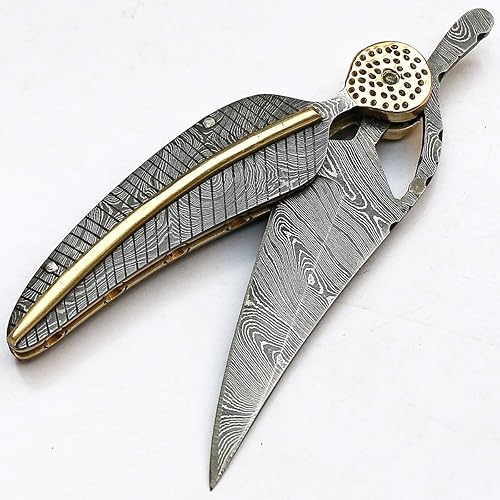 Cuchillo plegable hecho a mano Cuchillo de bolsillo de Damasco real para hombres con mango de acero de Damasco, cuchillo de bolsillo personalizado
