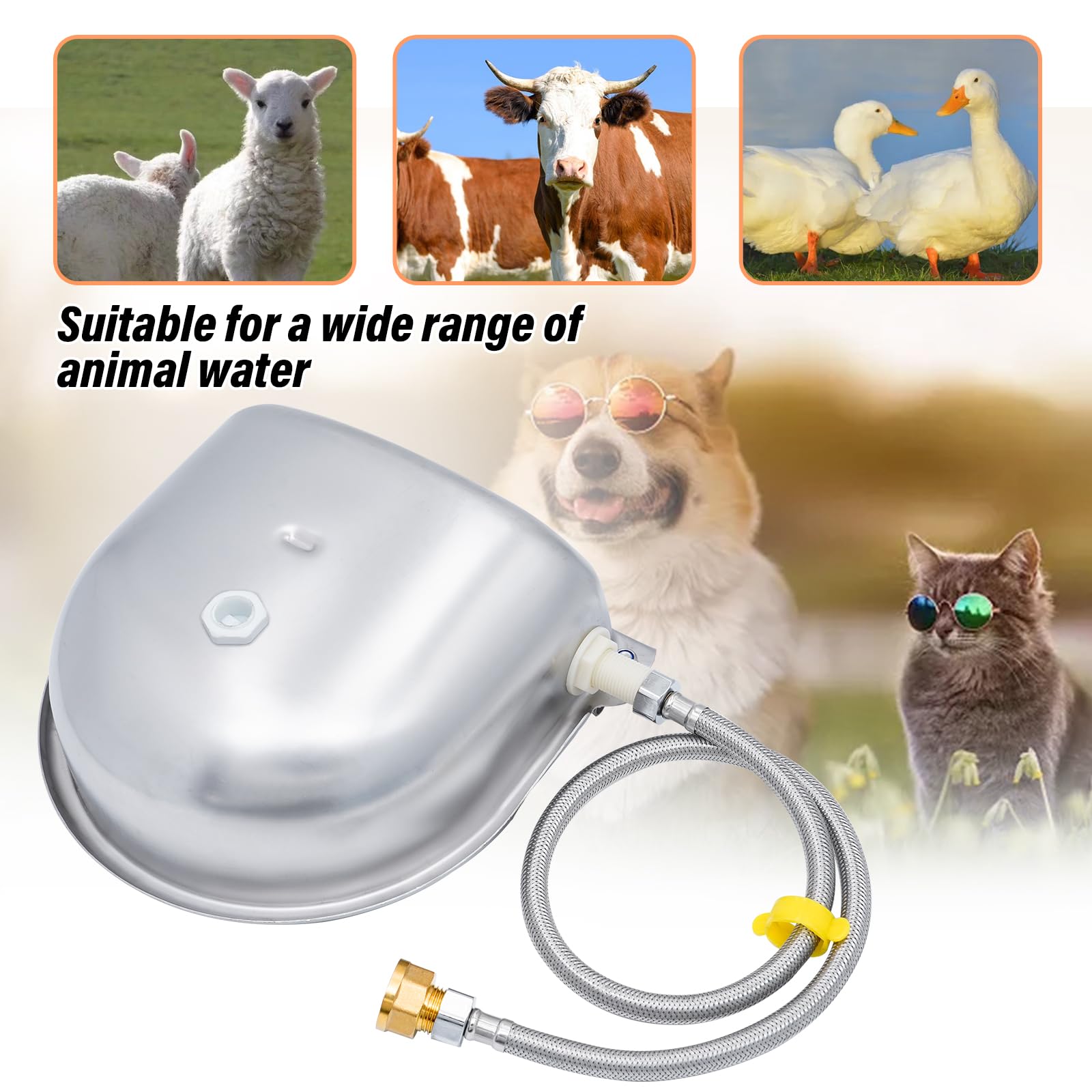 Abreuvoir Automatique pour Animaux De Compagnie, Gamelle Eau Chien en Acier Inoxydable, Pipe À Eau De 80 Cm, Vanne À Flotteur 1/2", pour Poules Chat Cheval Chevre