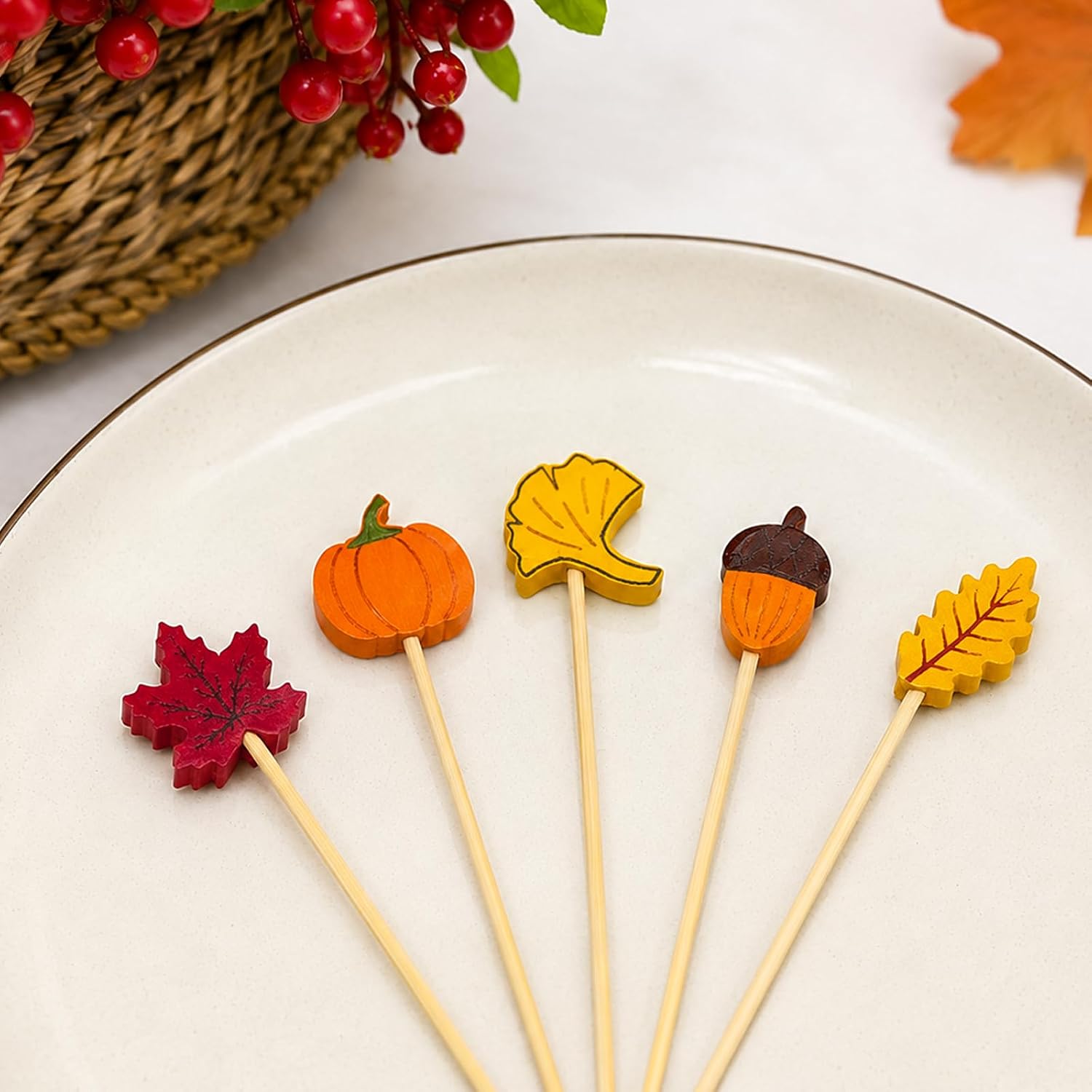 100pcs Fall Cocktail Picks Toothpicks Thanksgiving Party Decorations, 5''