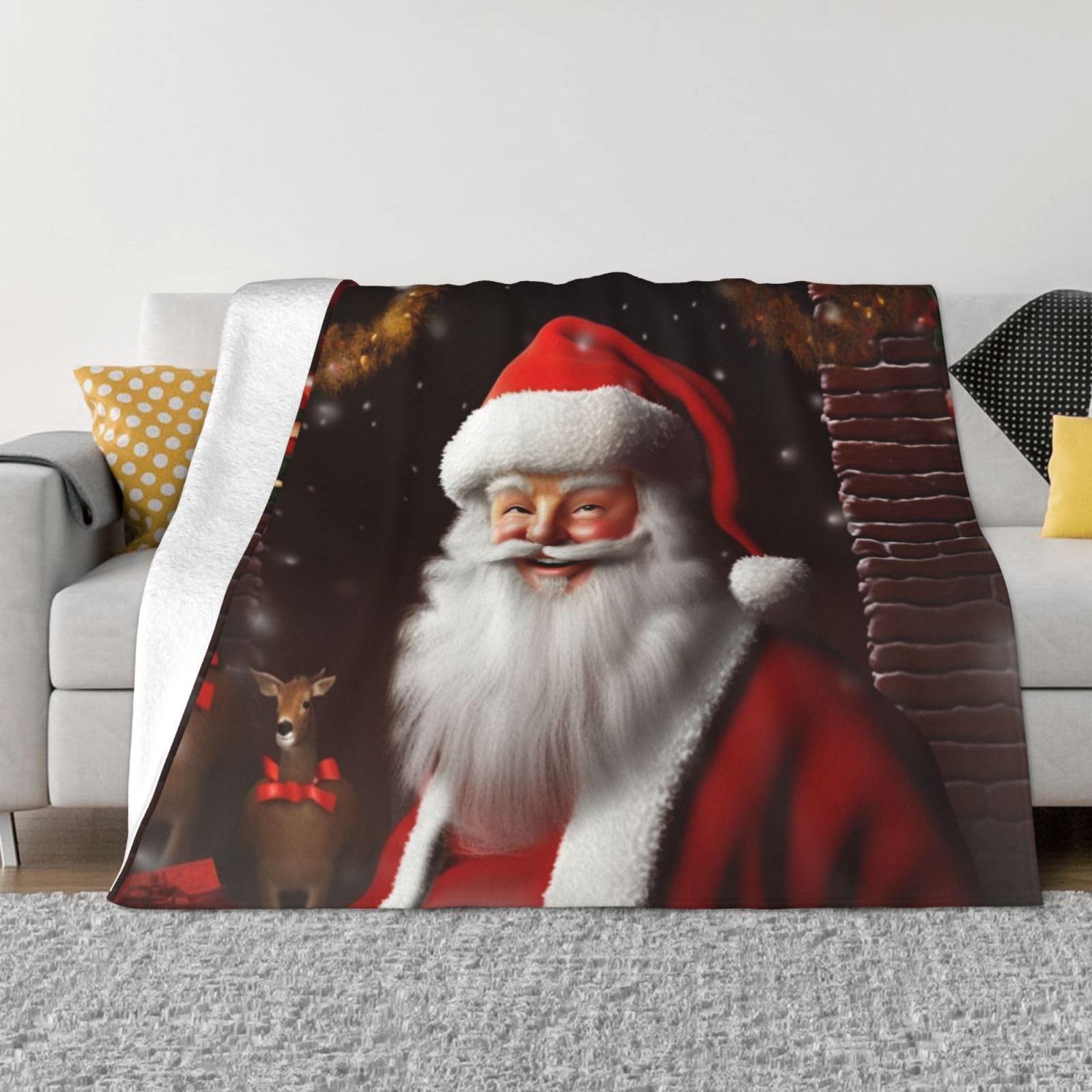 Couverture polaire imprimée Père Noël plaid flanelle canapé lit 152 x 127 cm