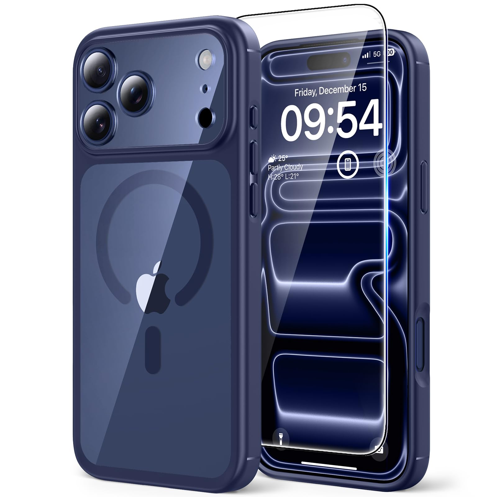 TAURI für iPhone 17 Pro Hülle 6,3" mit Panzer Schutz Glas Folie, Kompatibel mit MagSafe, Vollständiger Kameraschutz, Stoßfest Militärstandard Magnetisch Handyhülle - Marineblau