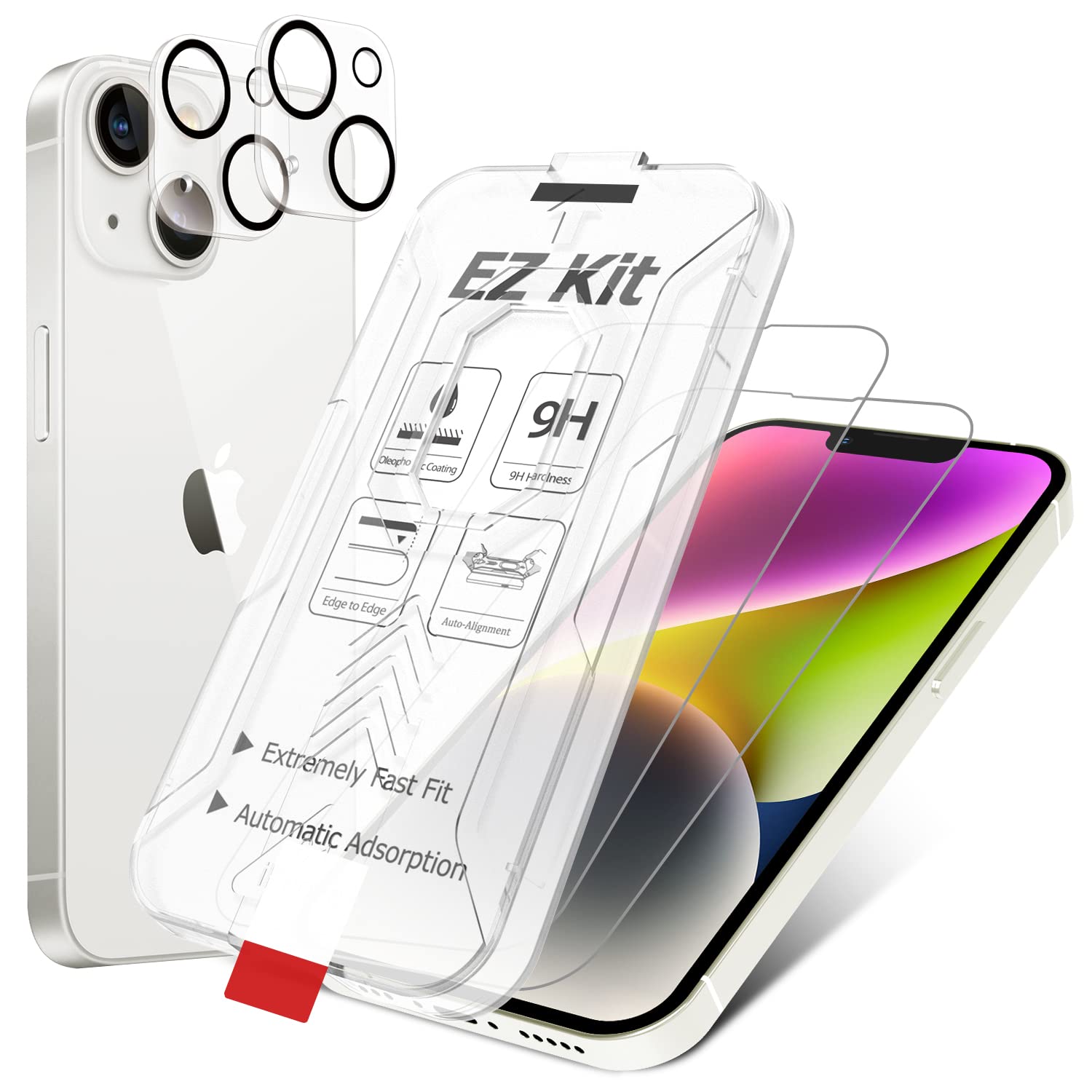 [2+2 Pack Tempered Glass Screen Protector Compatible with iPhone 14 Plus (6.7 inch, 2022) with Camera Lens Protector, [Case Friendly] [Auto-Alignment Tool] [EZ Kit] [9H Hardness]