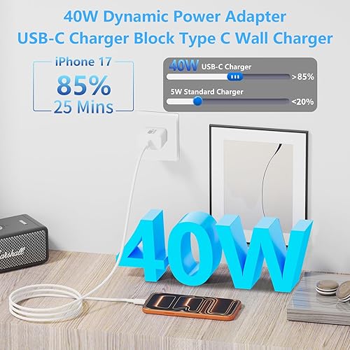 Miniatura 6 de [Apple MFi Certified] iPhone 17 Charger Fast Charging, Rombica 4Pack 40W USB-C Charger Type-C Wall Chargers Dynamic Power Adapter + 6FT Type-C Cable