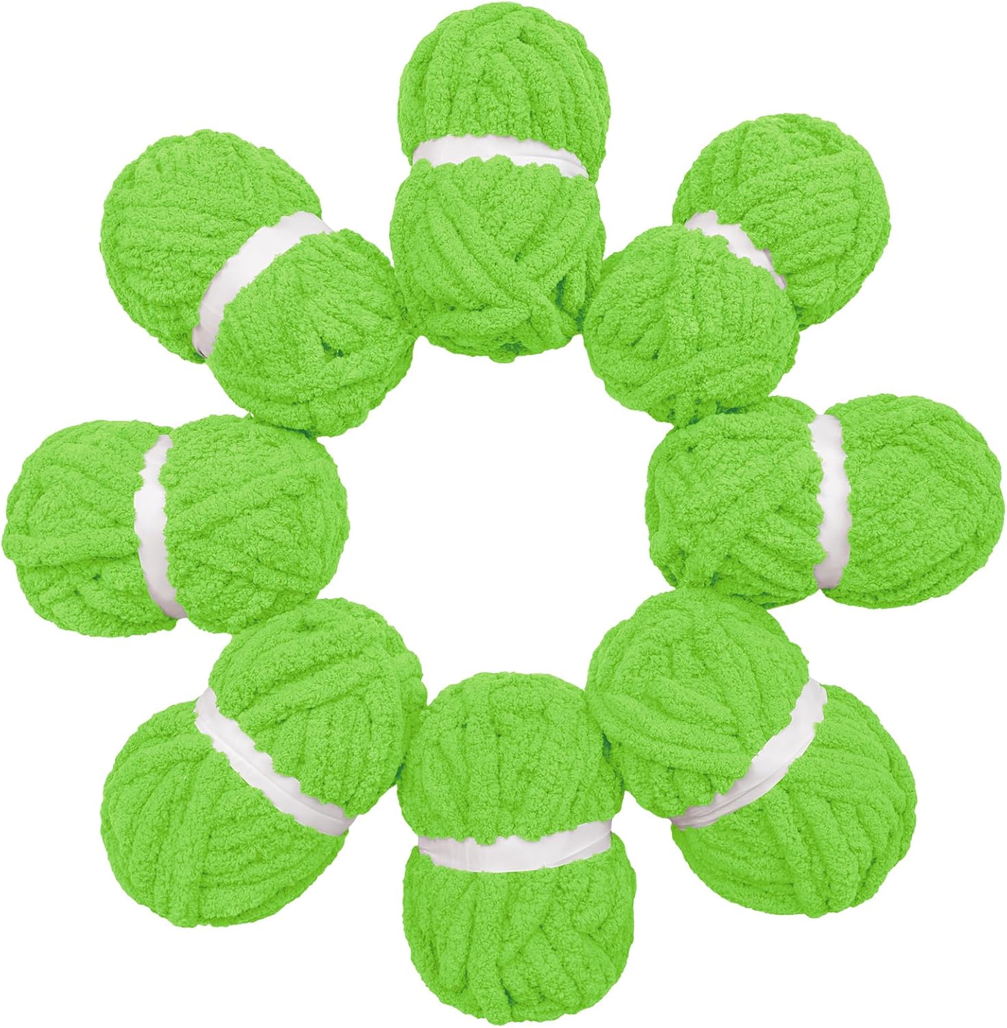 Chunky Yarn for Hand Knitting Soft Jumbo Bulky Fluffy Chenille Yarn for Crocheting Blanket Scarf DIY 8 Pack (Lime Green, 28yds, 8 Ounces Each)