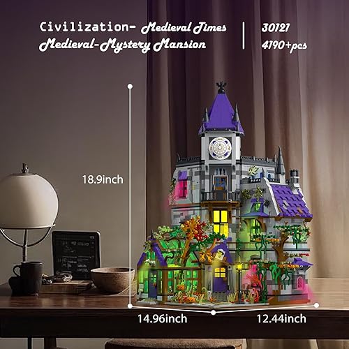 Miniatura 5 de JMBricklayer Juego de construcción de casa de castillo medieval para adultos, ideas modelo de casa, juego de construcción con luces LED, mansión