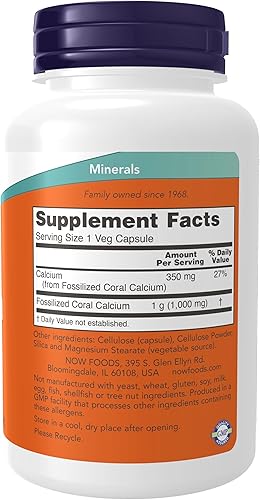 Miniatura 2 de Suplementos AHORA Calcio de Coral 1000 mg Salud de los Huesos Equilibrio de pH saludable 100 Cápsulas Vegetales